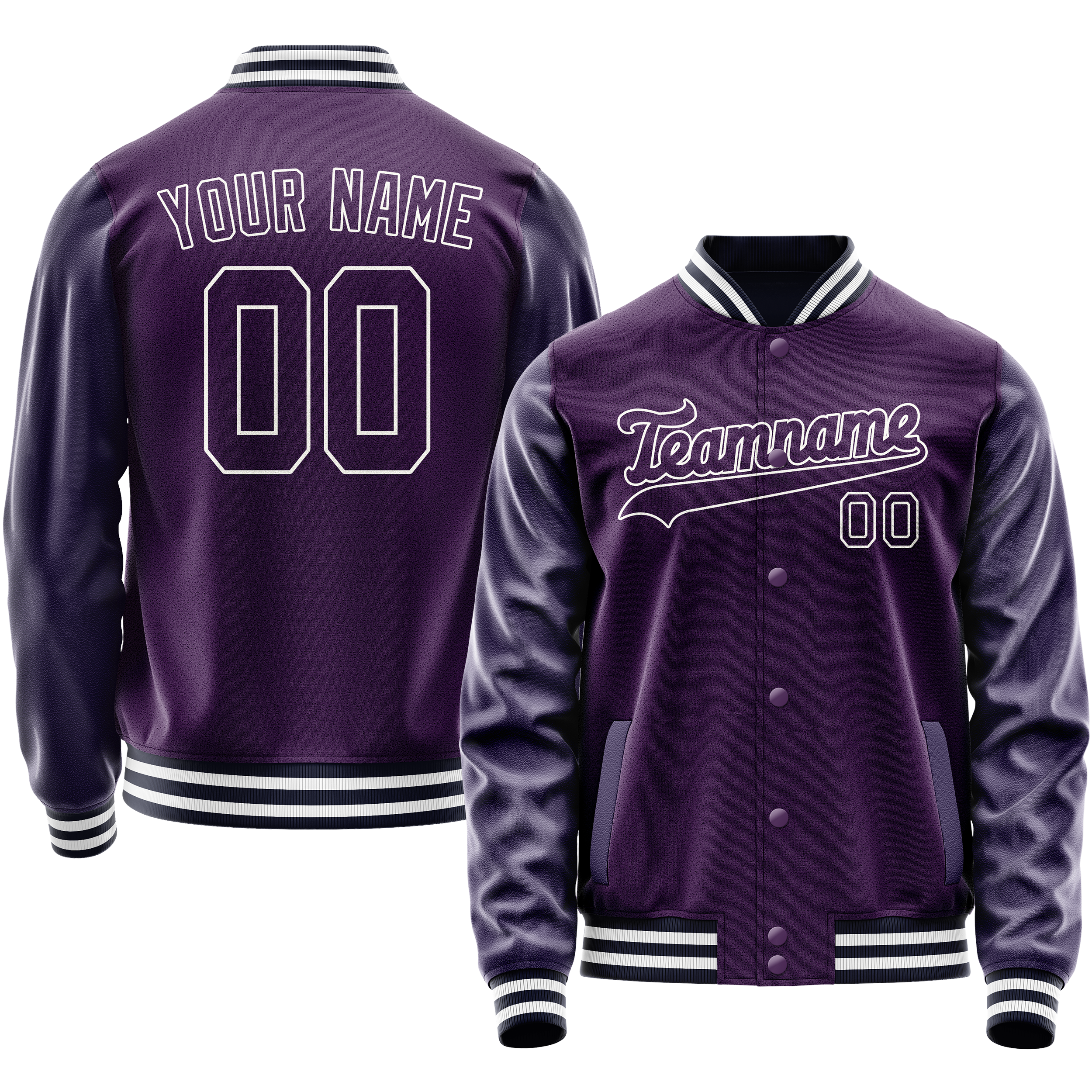 Custom Purple White Solid Color Varsity Letterman Jacket JA02240617KZ382