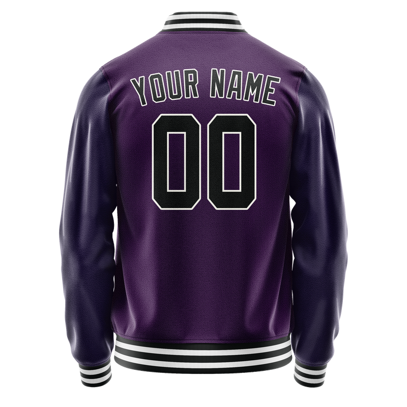 Custom Purple Black Solid Color Varsity Letterman Jacket JA02240617KZ366