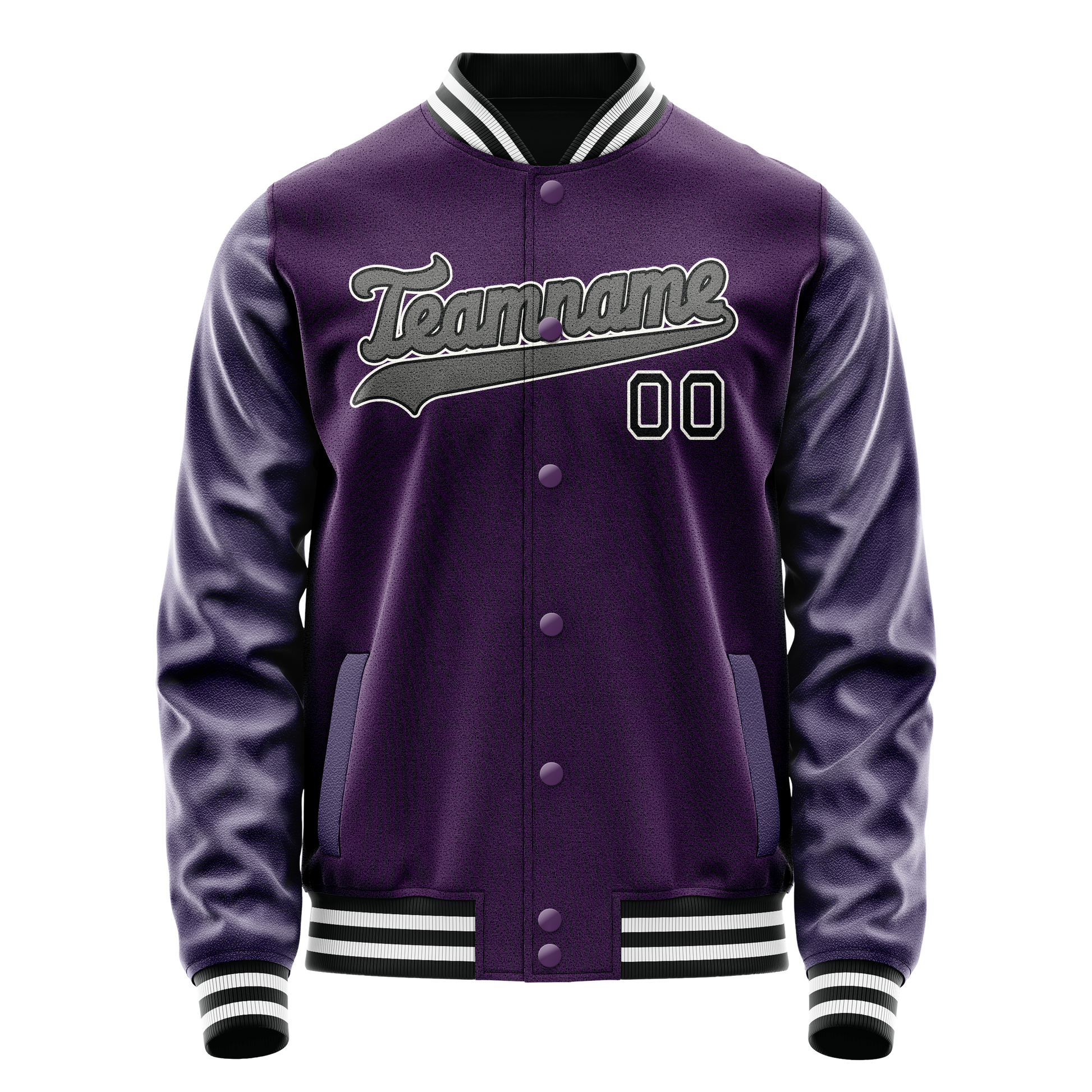 Custom Purple Black Solid Color Varsity Letterman Jacket JA02240617KZ366
