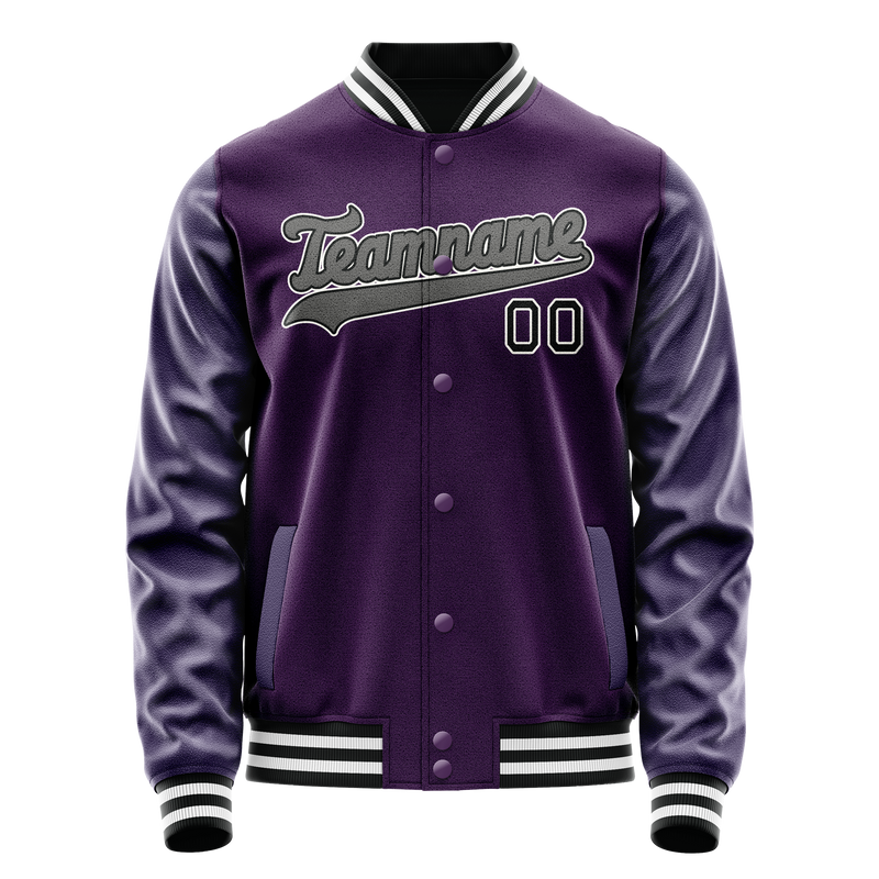 Custom Purple Black Solid Color Varsity Letterman Jacket JA02240617KZ366