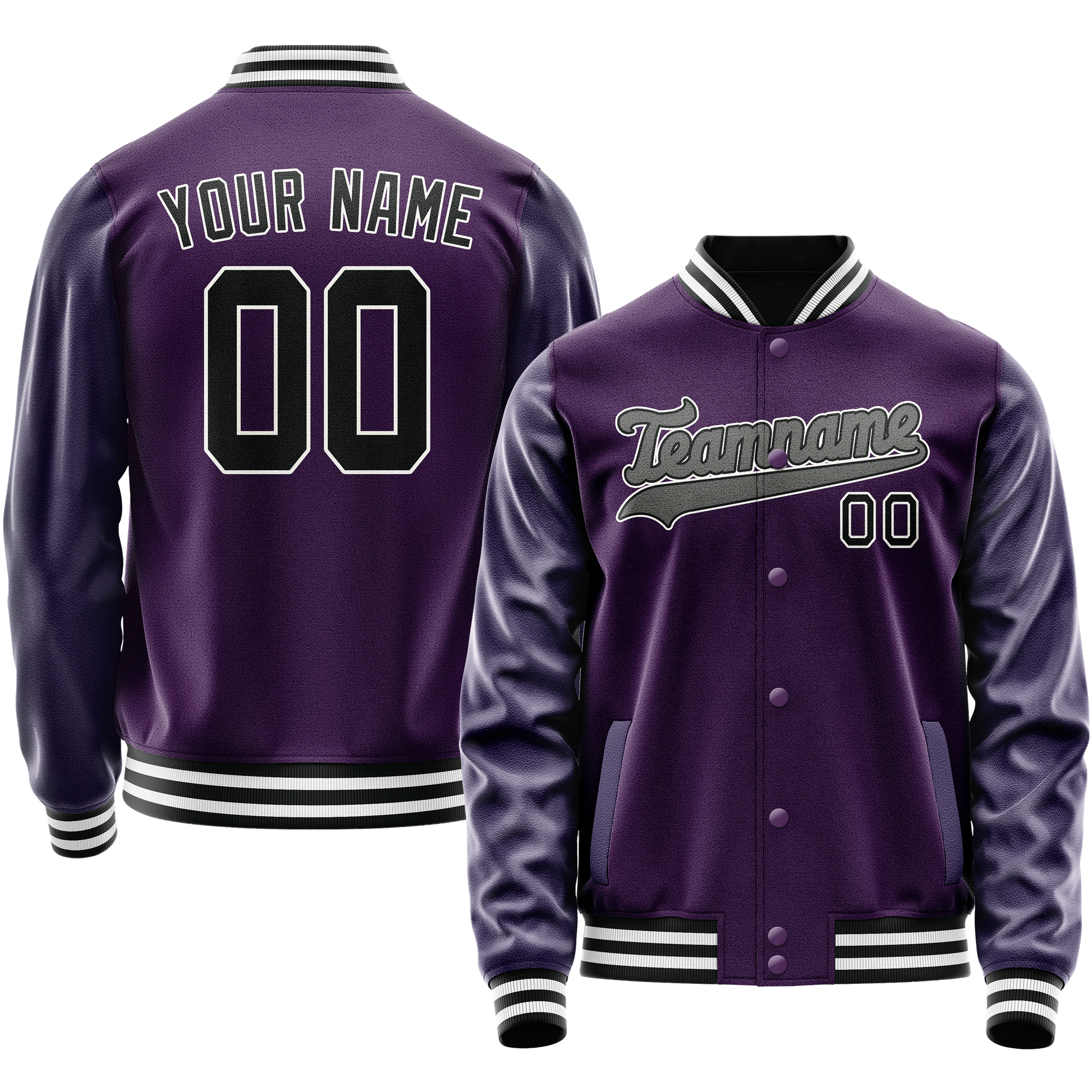 Custom Purple Black Solid Color Varsity Letterman Jacket JA02240617KZ366