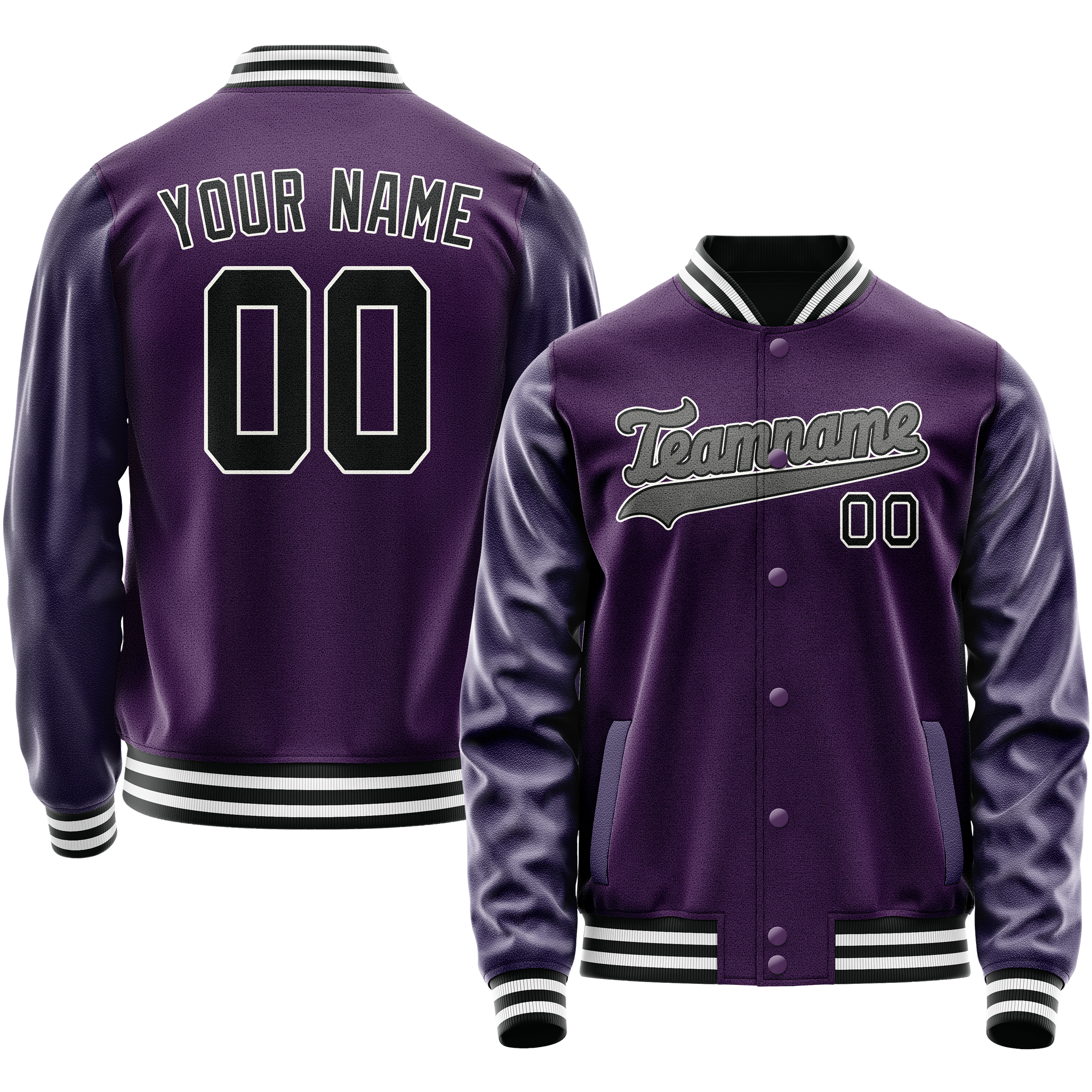 Custom Purple Black Solid Color Varsity Letterman Jacket JA02240617KZ366