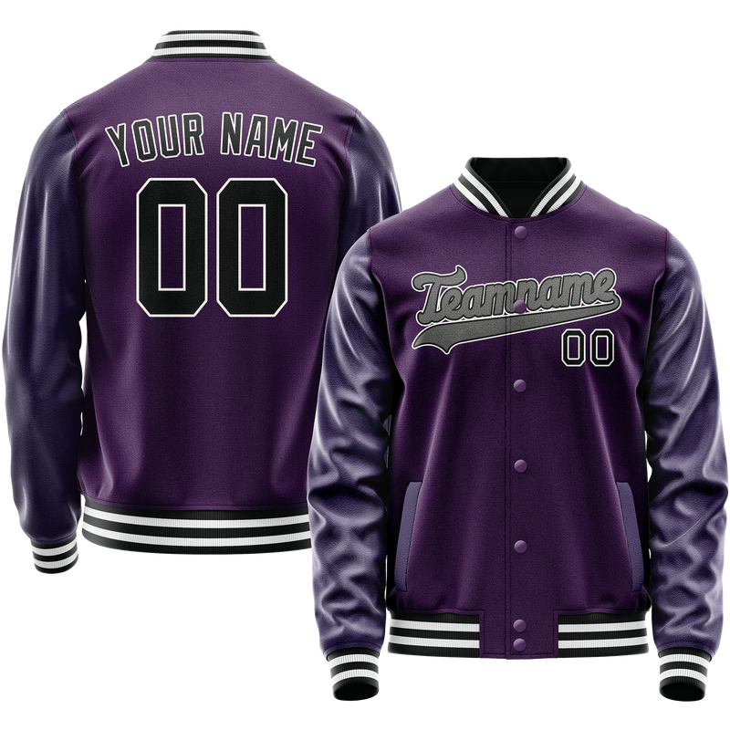 Custom Purple Black Solid Color Varsity Letterman Jacket JA02240617KZ366