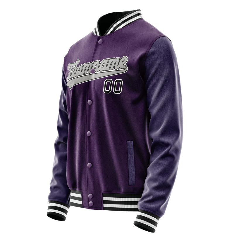 Custom Purple Black Solid Color Varsity Letterman Jacket JA02240617KZ366