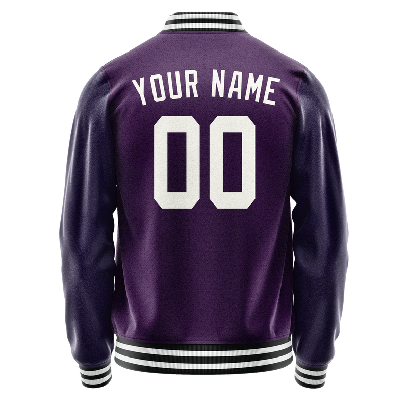 Custom Purple White Solid Color Varsity Letterman Jacket JA02240617KZ359