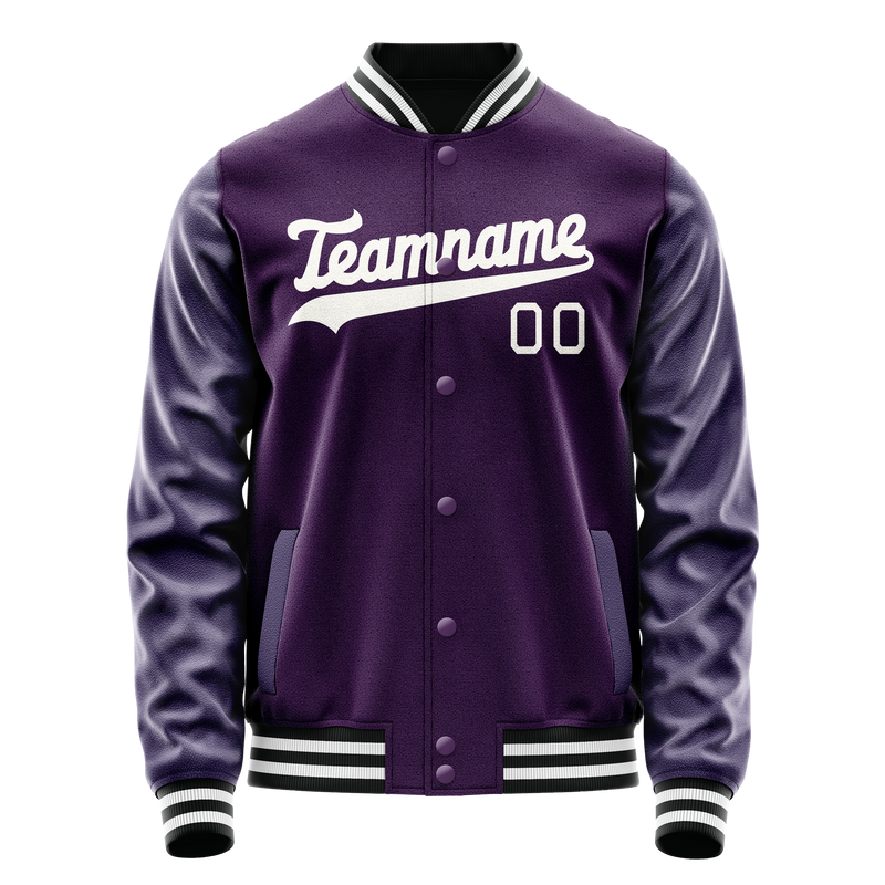 Custom Purple White Solid Color Varsity Letterman Jacket JA02240617KZ359