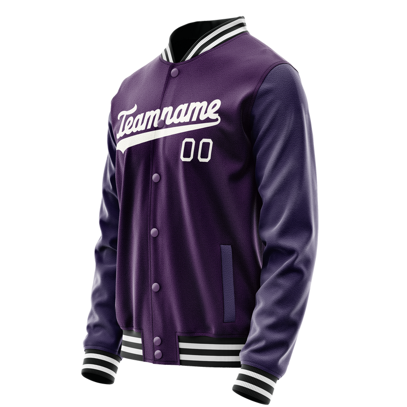 Custom Purple White Solid Color Varsity Letterman Jacket JA02240617KZ359