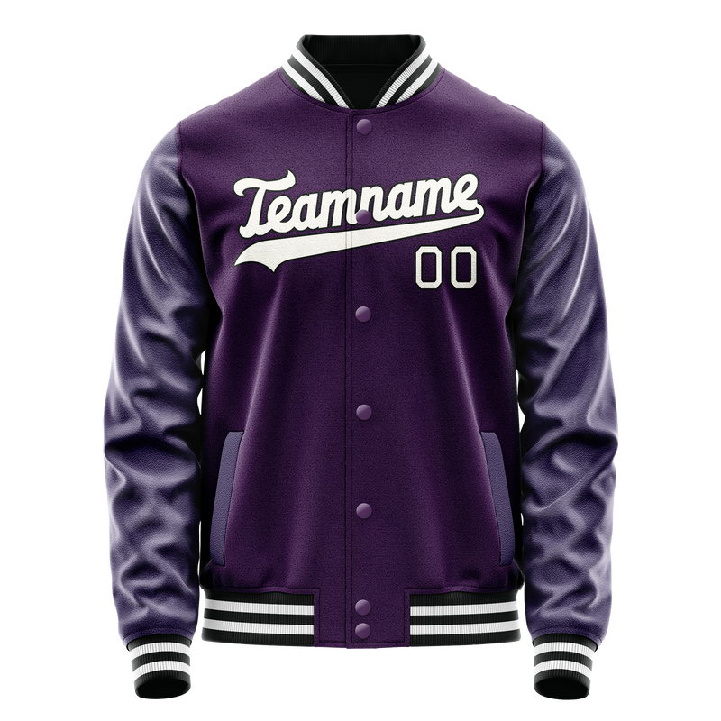 Custom Purple White Solid Color Varsity Letterman Jacket JA02240617KZ371