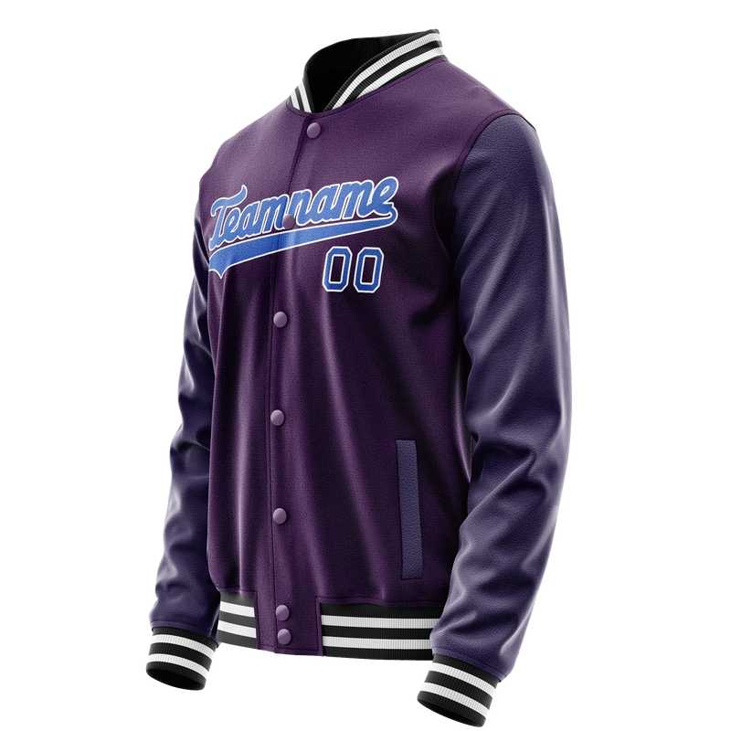 Custom Purple Teal Solid Color Varsity Letterman Jacket JA02240617KZ363