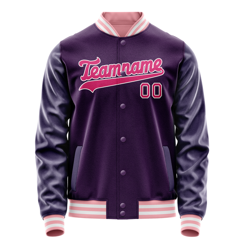 Custom Purple Pink Solid Color Varsity Letterman Jacket JA02240617KZ376