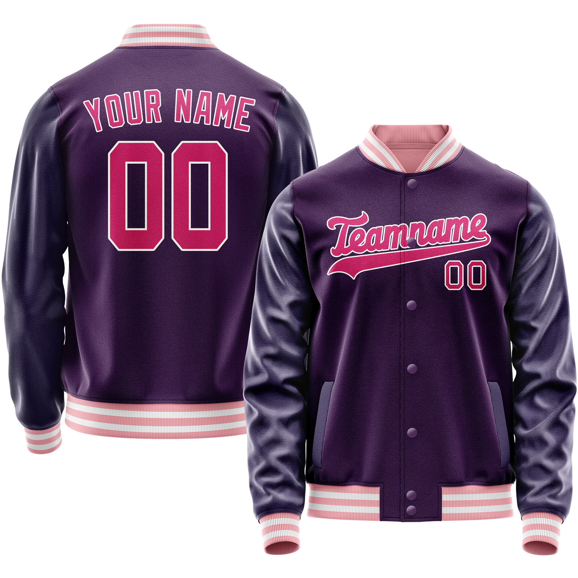 Custom Purple Pink Solid Color Varsity Letterman Jacket JA02240617KZ376