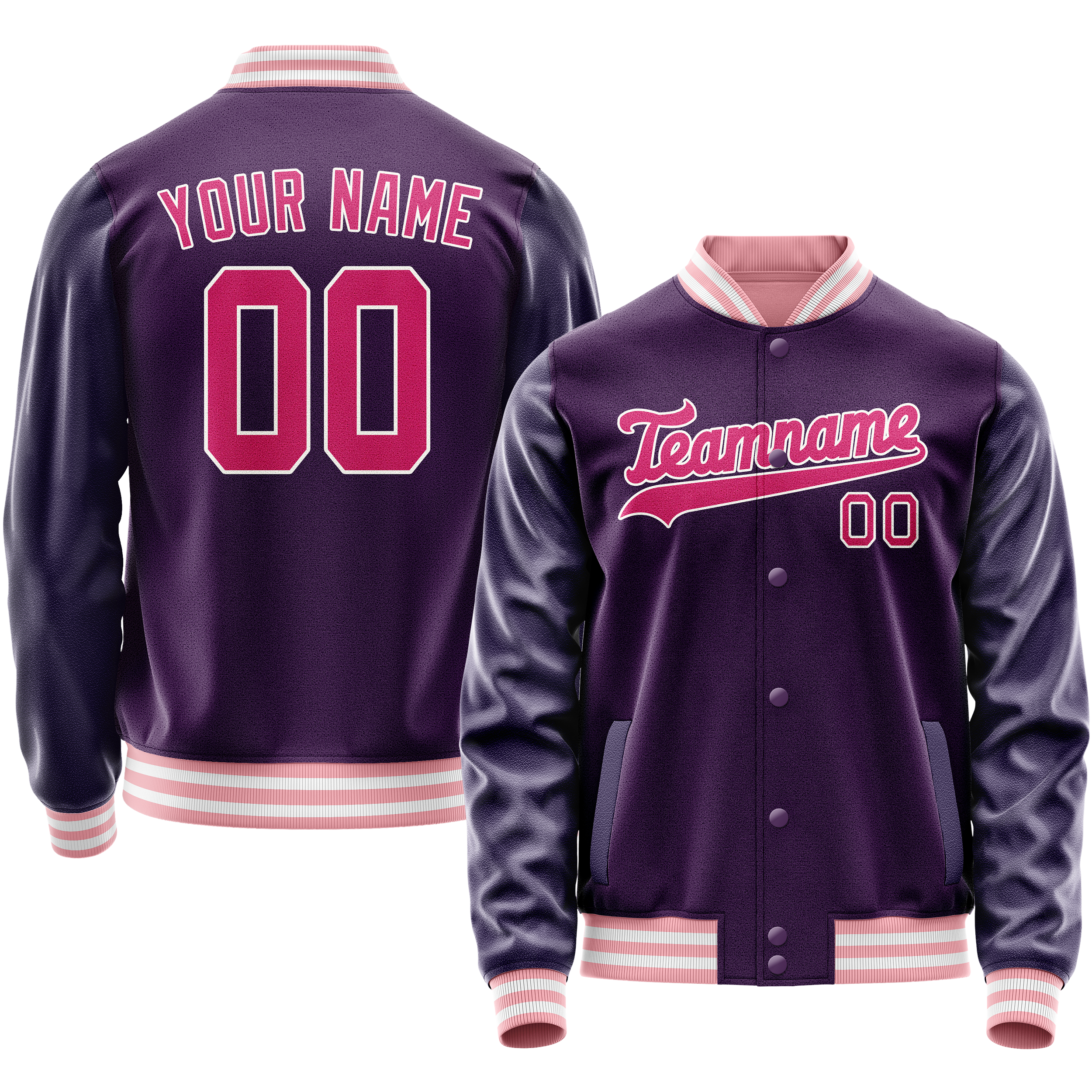 Custom Purple Pink Solid Color Varsity Letterman Jacket JA02240617KZ376