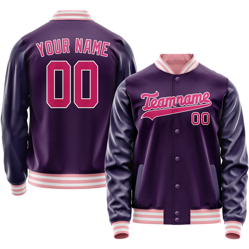 Custom Purple Pink Solid Color Varsity Letterman Jacket JA02240617KZ376