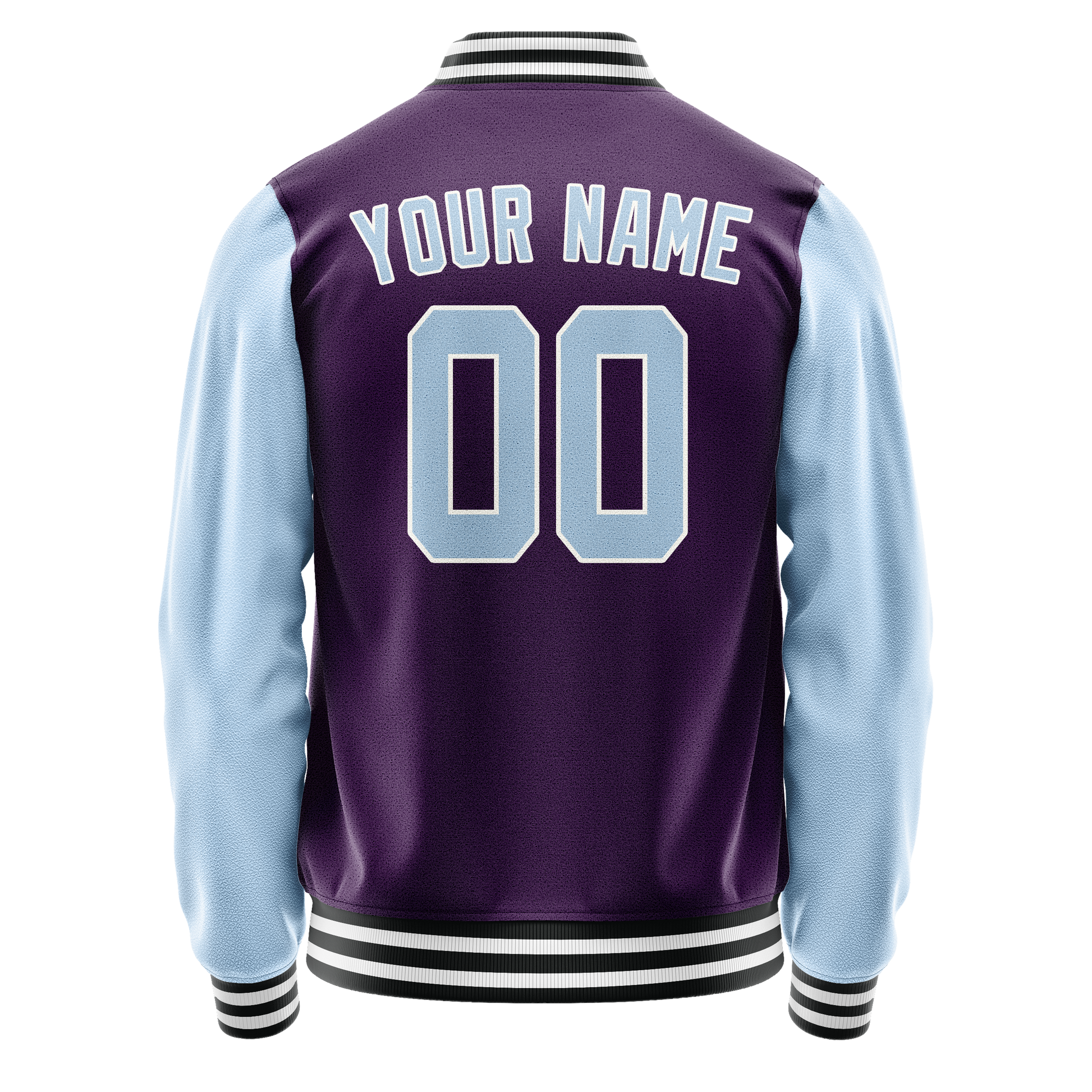 Custom Purple Light-Blue Solid Color Varsity Letterman Jacket JA02240617KZ373