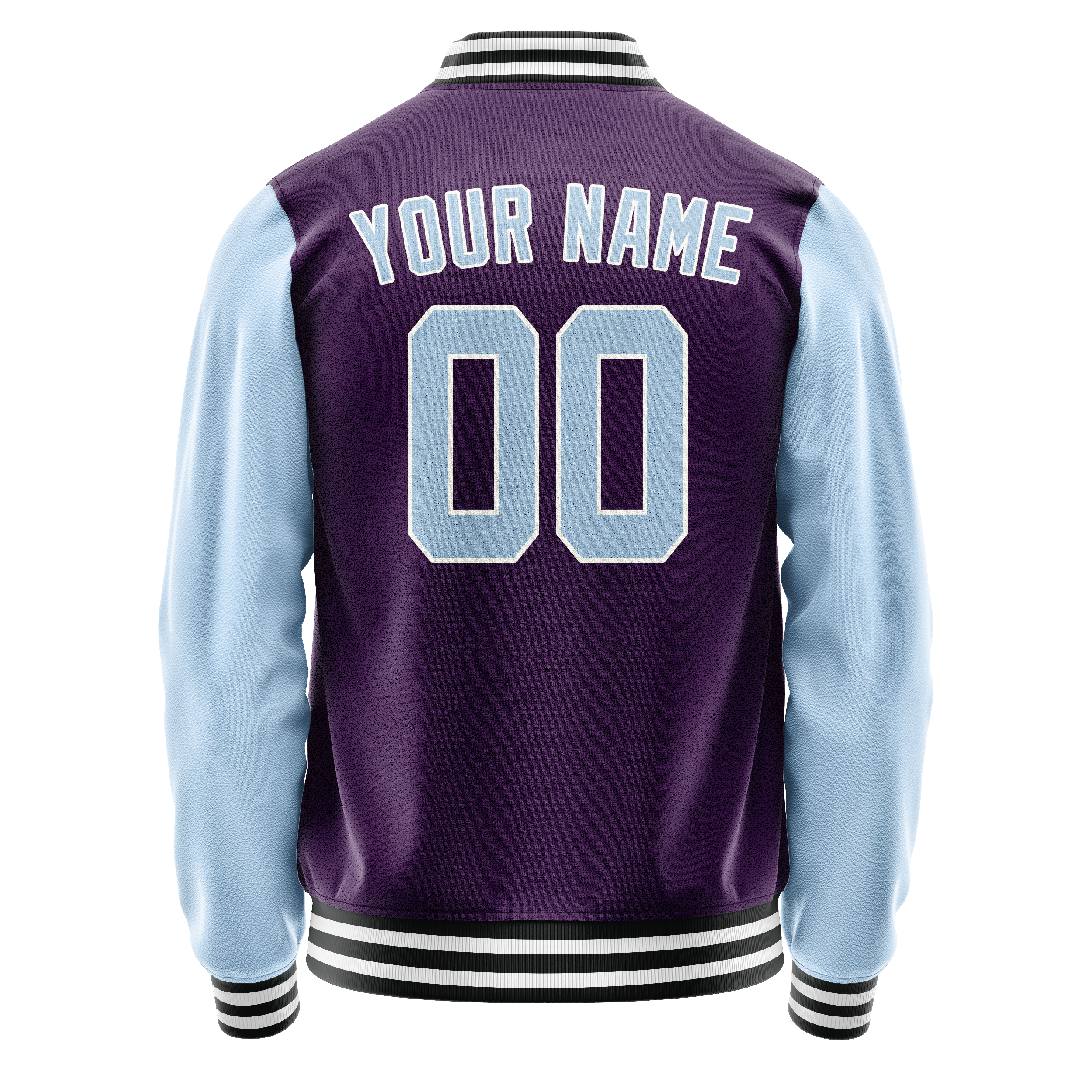 Custom Purple Light-Blue Solid Color Varsity Letterman Jacket JA02240617KZ373