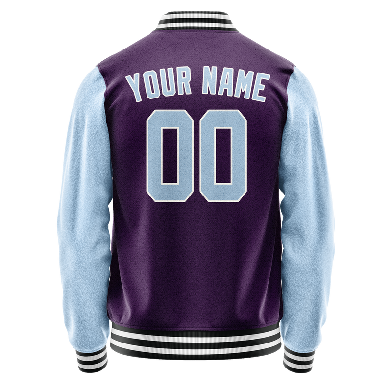 Custom Purple Light-Blue Solid Color Varsity Letterman Jacket JA02240617KZ373
