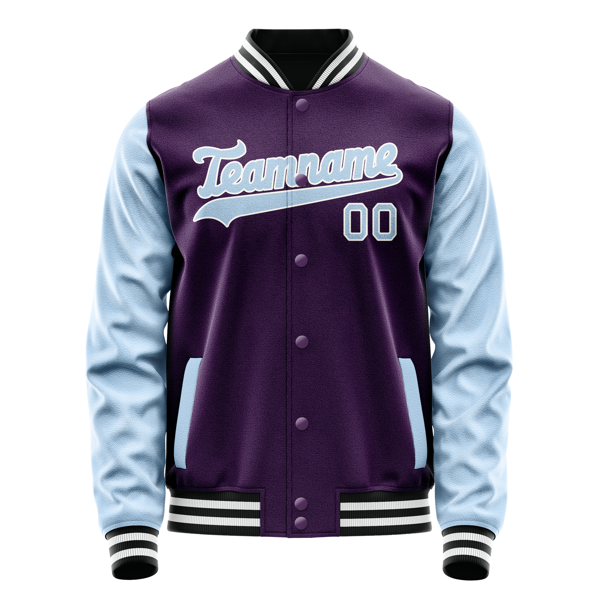 Custom Purple Light-Blue Solid Color Varsity Letterman Jacket JA02240617KZ373
