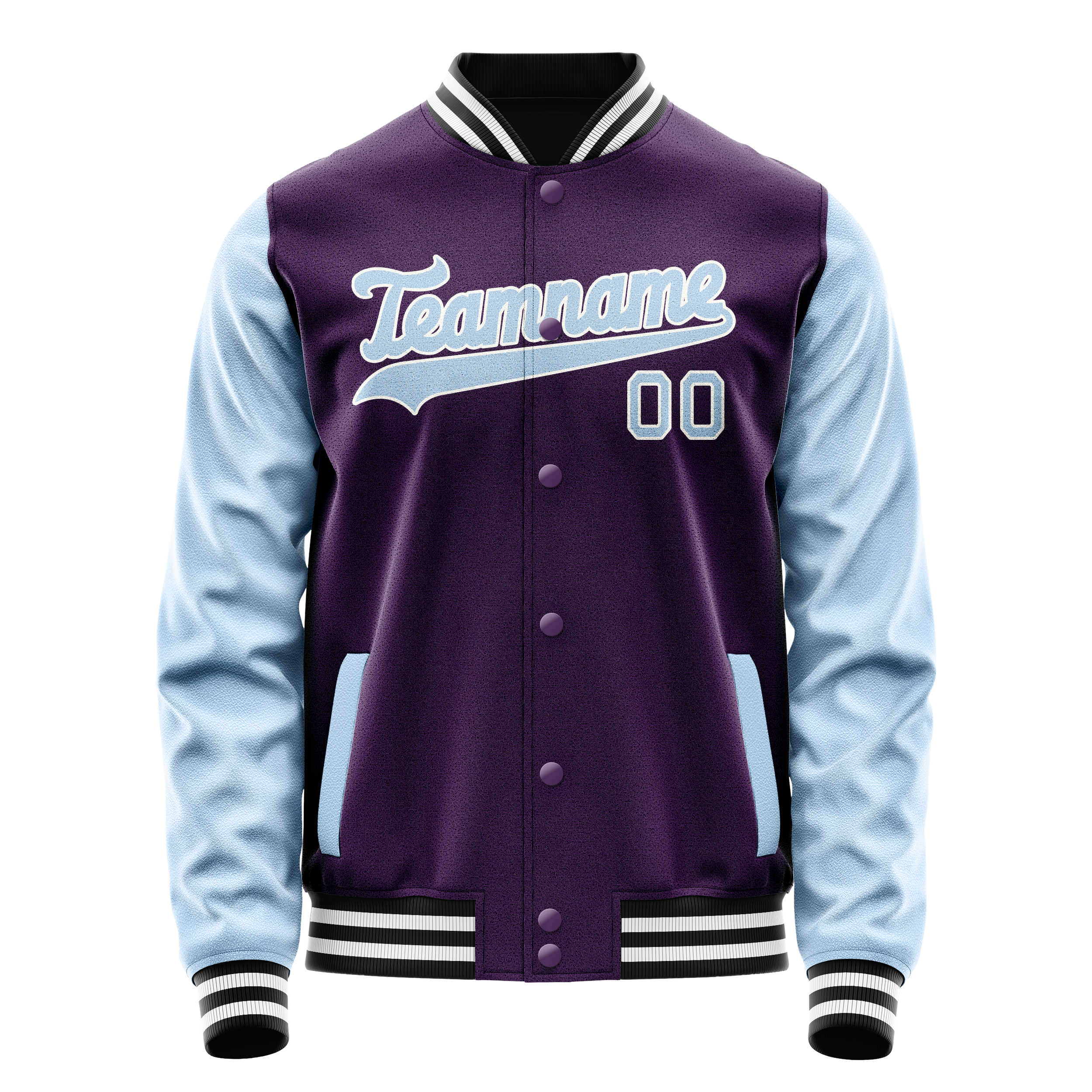 Custom Purple Light-Blue Solid Color Varsity Letterman Jacket JA02240617KZ373