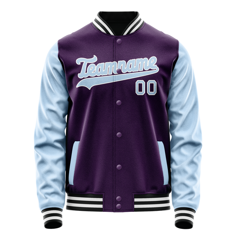 Custom Purple Light-Blue Solid Color Varsity Letterman Jacket JA02240617KZ373