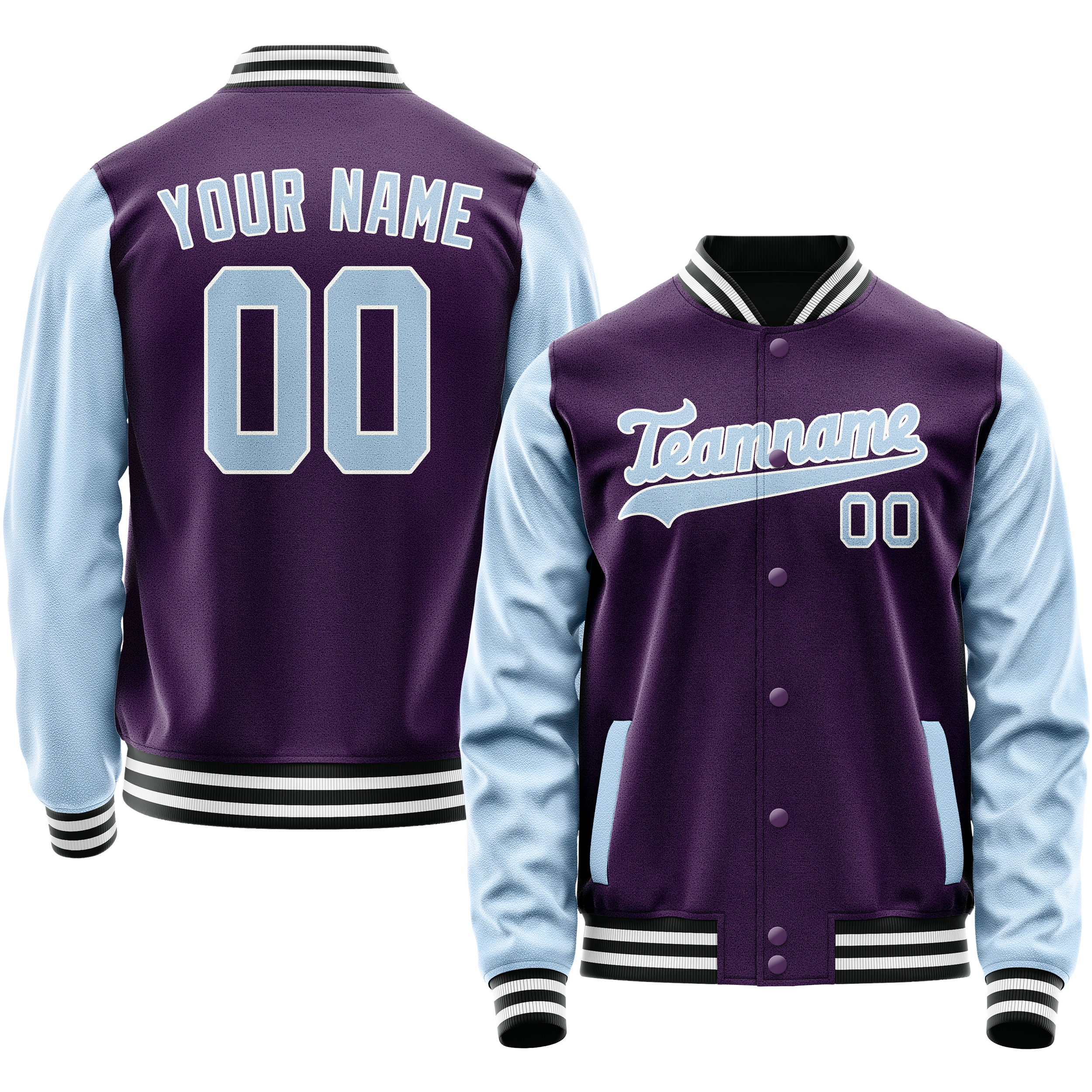 Custom Purple Light-Blue Solid Color Varsity Letterman Jacket JA02240617KZ373