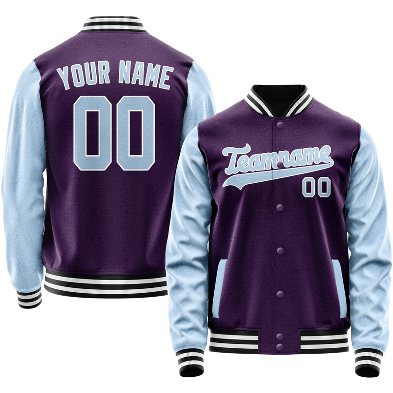 Custom Purple Light-Blue Solid Color Varsity Letterman Jacket JA02240617KZ373