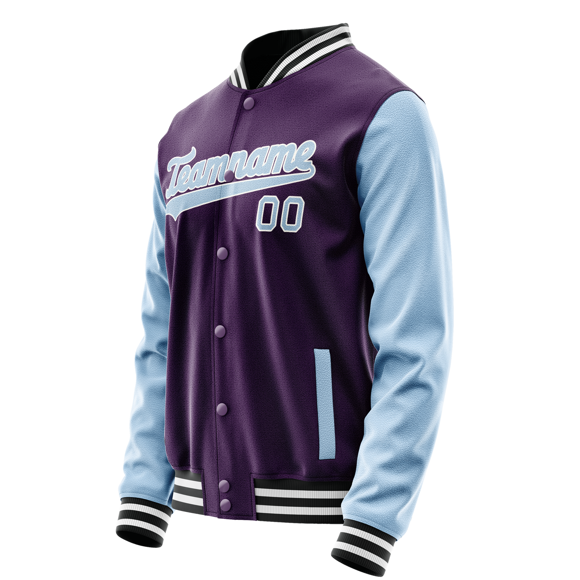 Custom Purple Light-Blue Solid Color Varsity Letterman Jacket JA02240617KZ373
