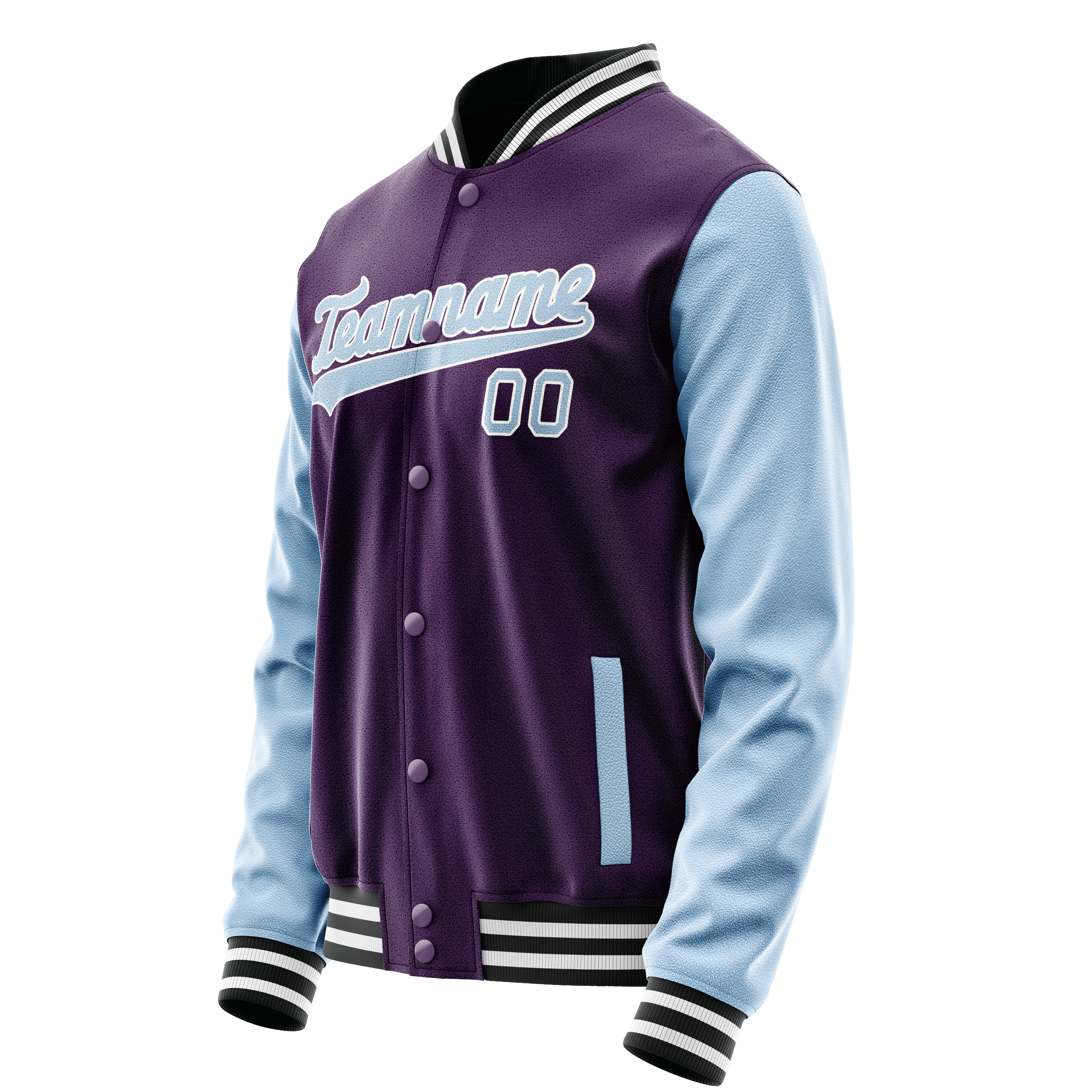 Custom Purple Light-Blue Solid Color Varsity Letterman Jacket JA02240617KZ373