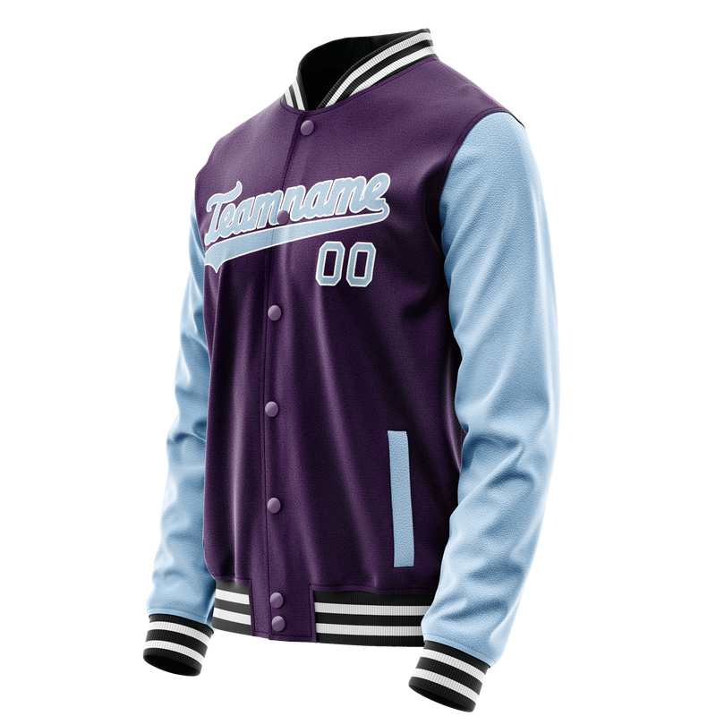 Custom Purple Light-Blue Solid Color Varsity Letterman Jacket JA02240617KZ373