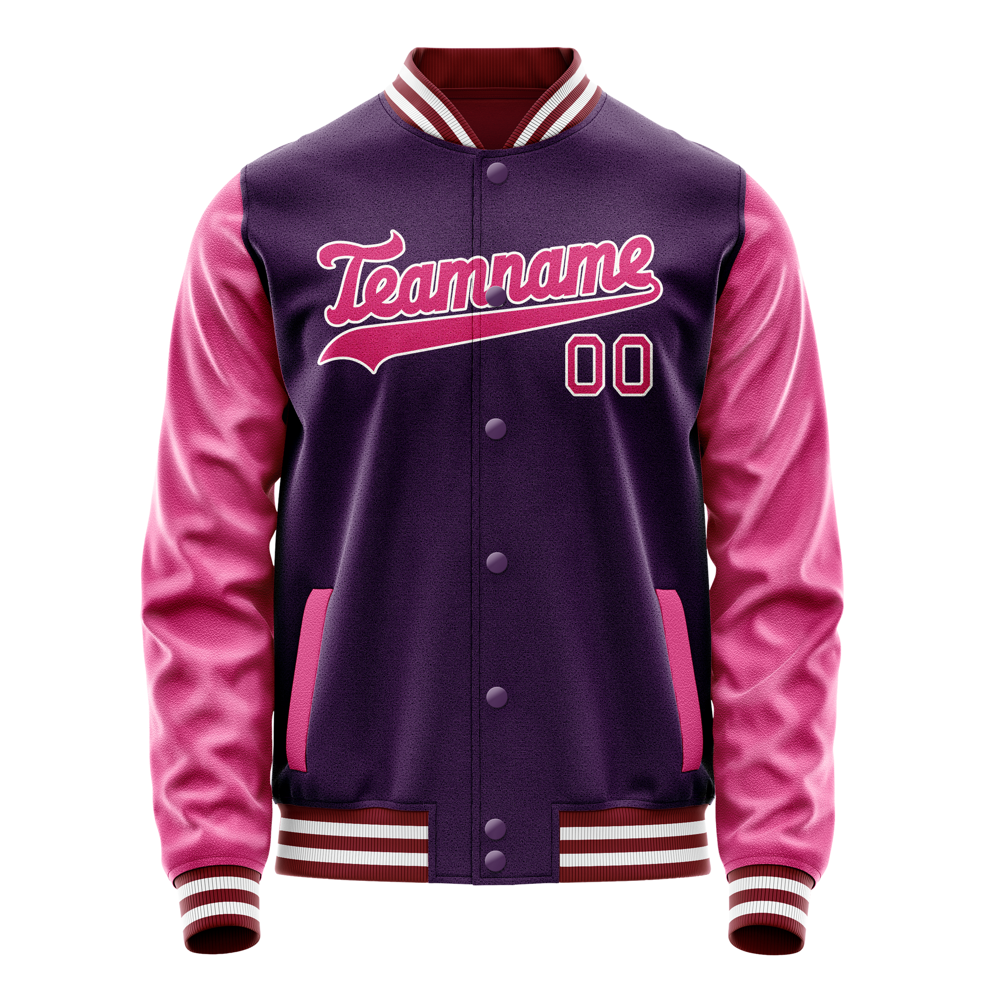 Custom Purple Pink Solid Color Varsity Letterman Jacket JA02240617KZ378