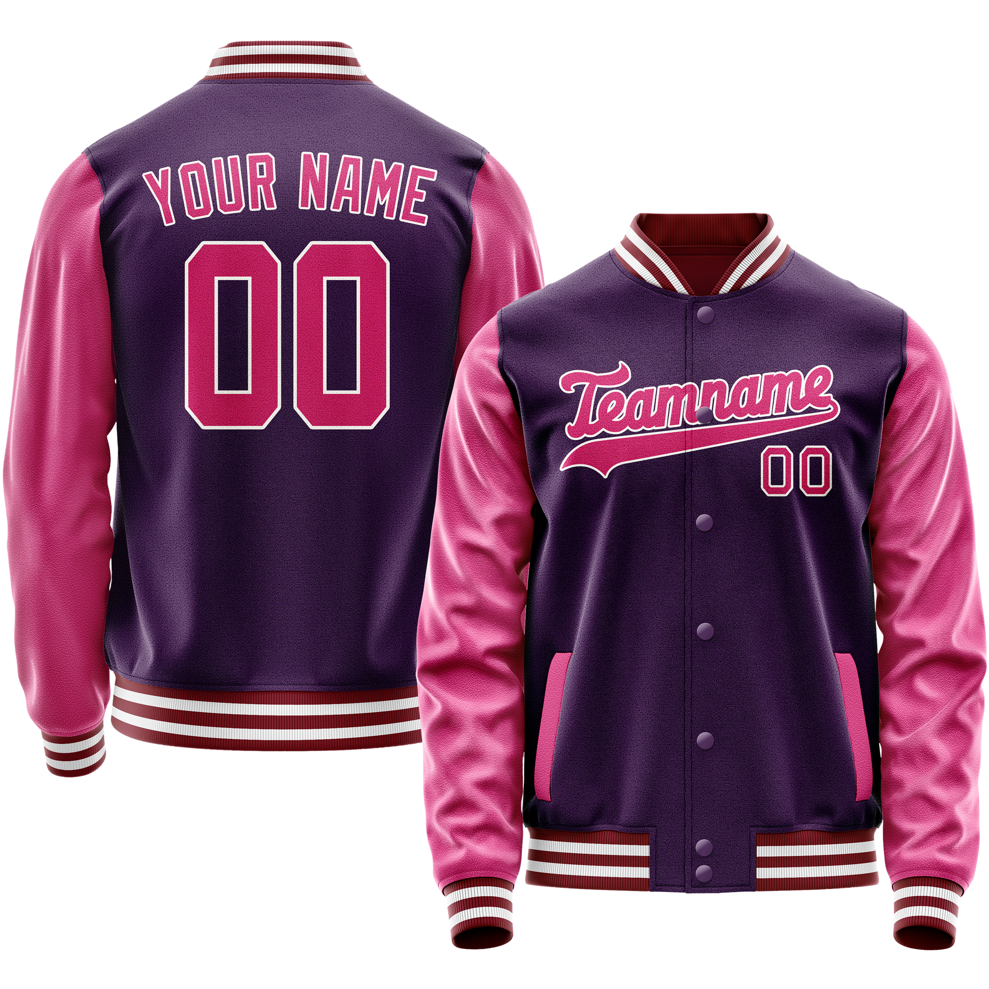 Custom Purple Pink Solid Color Varsity Letterman Jacket JA02240617KZ378