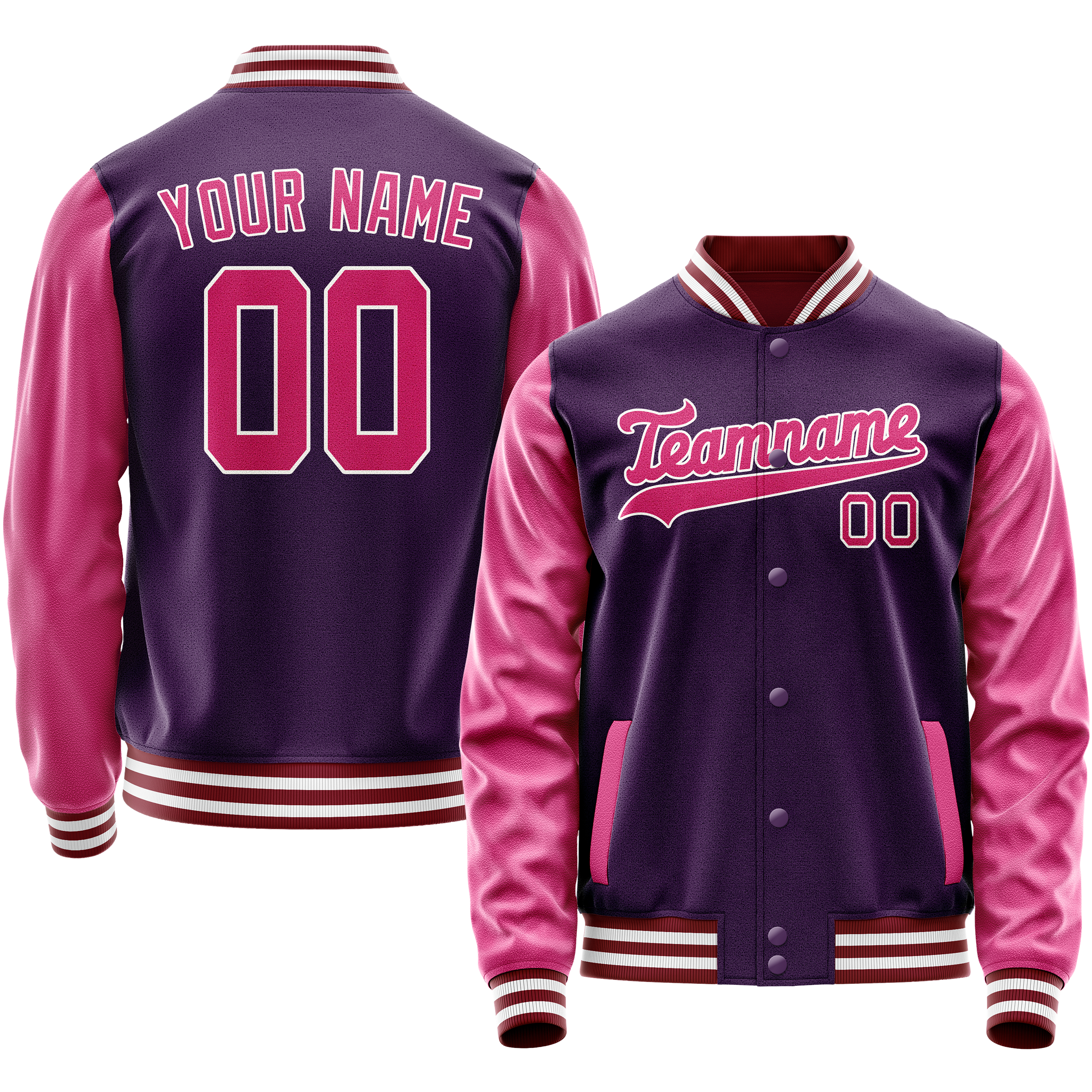 Custom Purple Pink Solid Color Varsity Letterman Jacket JA02240617KZ378