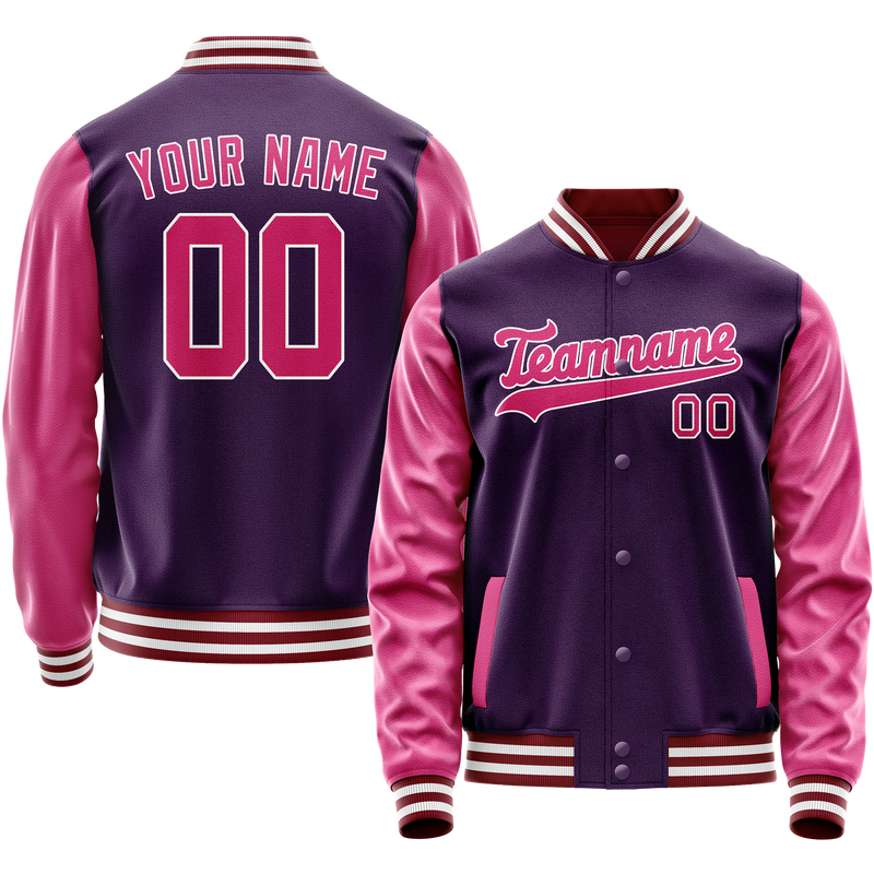 Custom Purple Pink Solid Color Varsity Letterman Jacket JA02240617KZ378