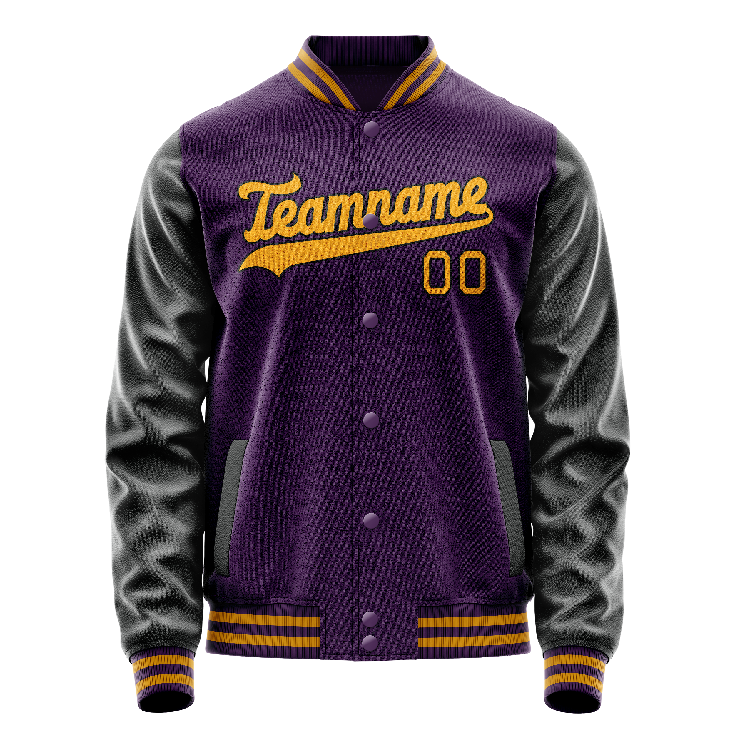Custom Purple Black Solid Color Varsity Letterman Jacket JA02240617KZ385