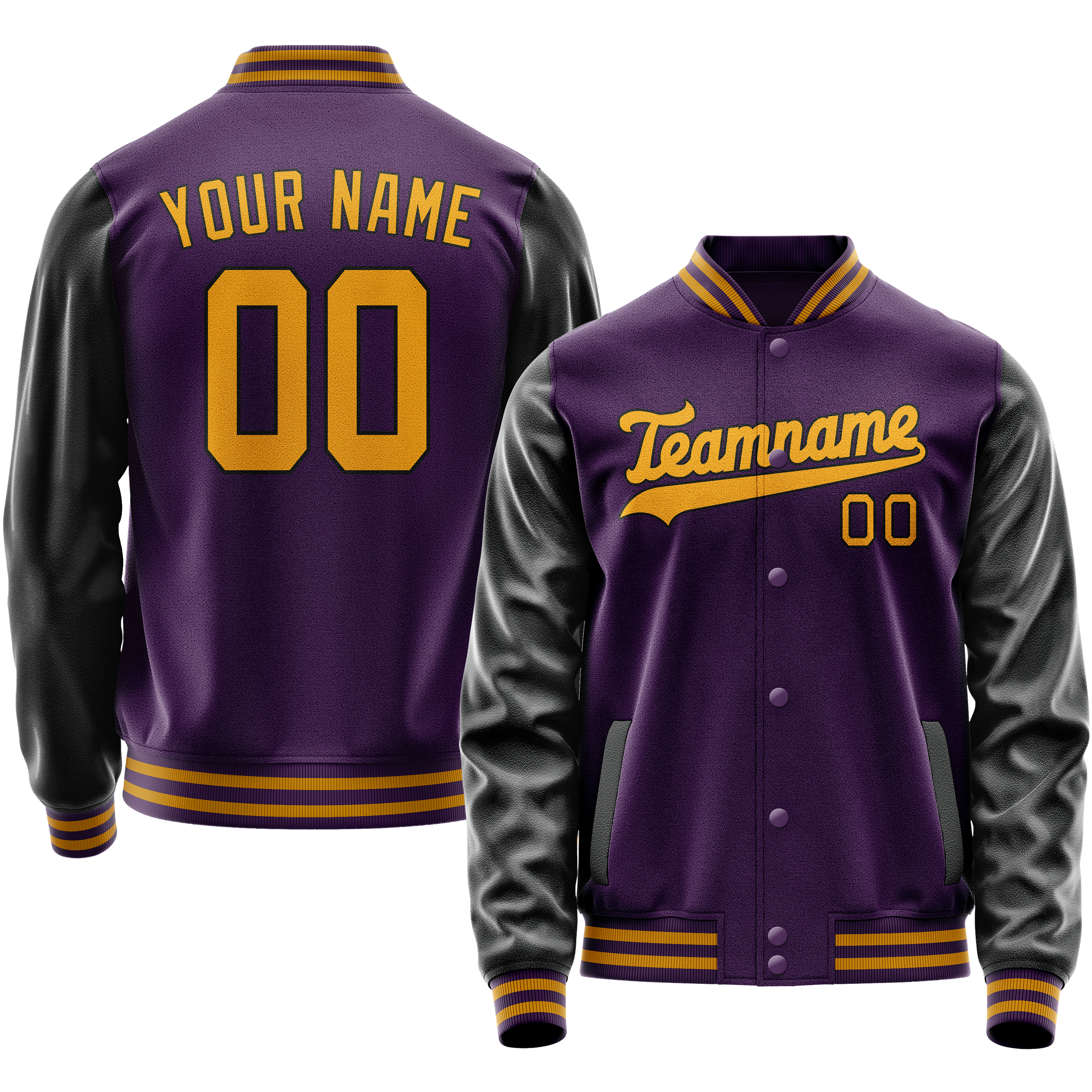 Custom Purple Black Solid Color Varsity Letterman Jacket JA02240617KZ385