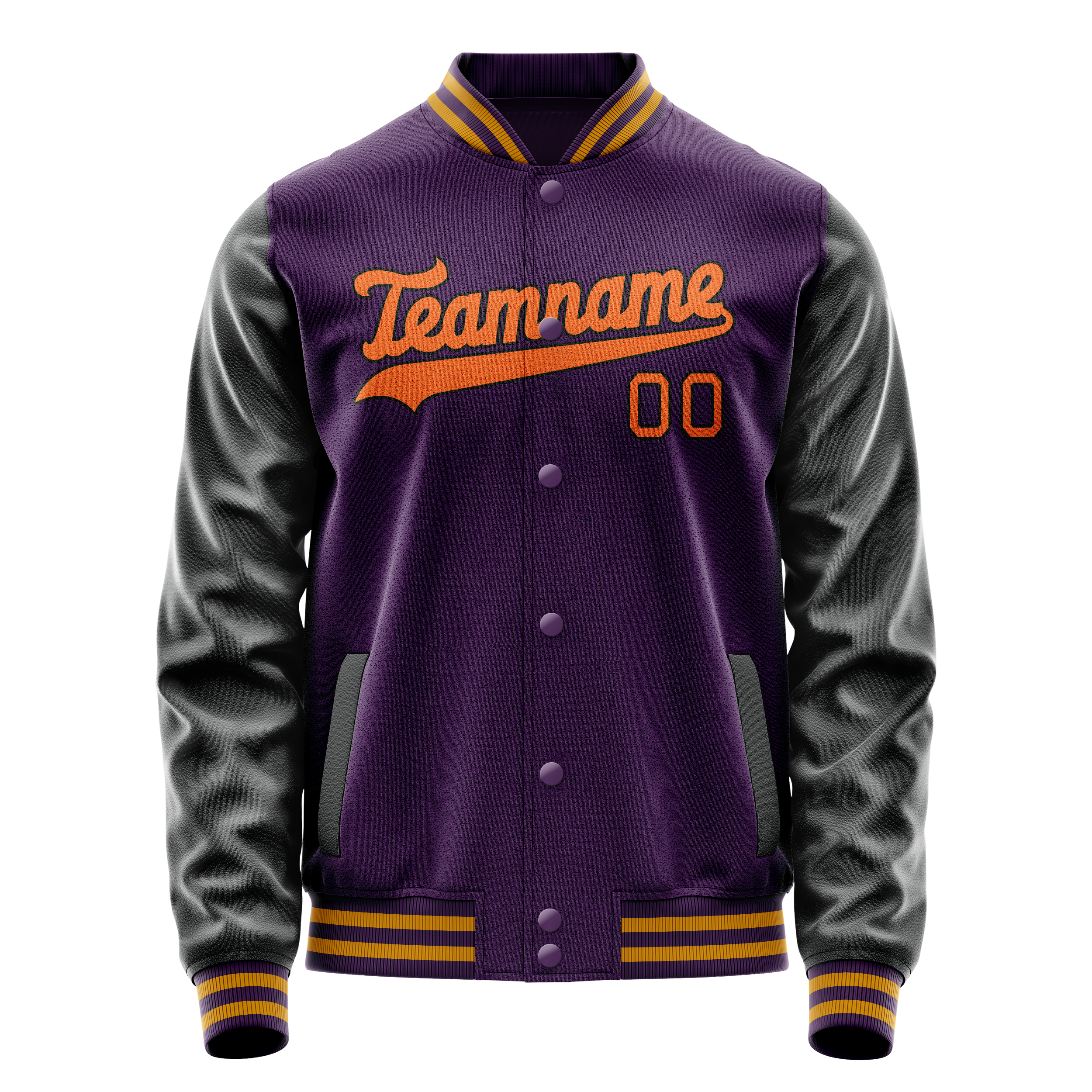 Custom Purple Black Solid Color Varsity Letterman Jacket JA02240617KZ375