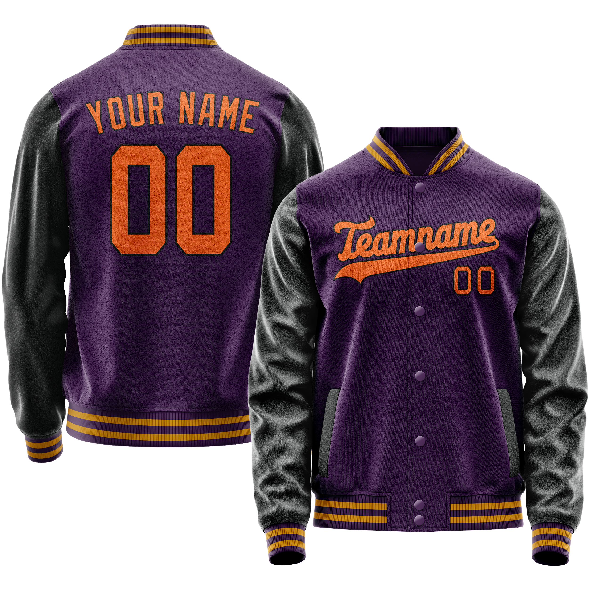 Custom Purple Black Solid Color Varsity Letterman Jacket JA02240617KZ375