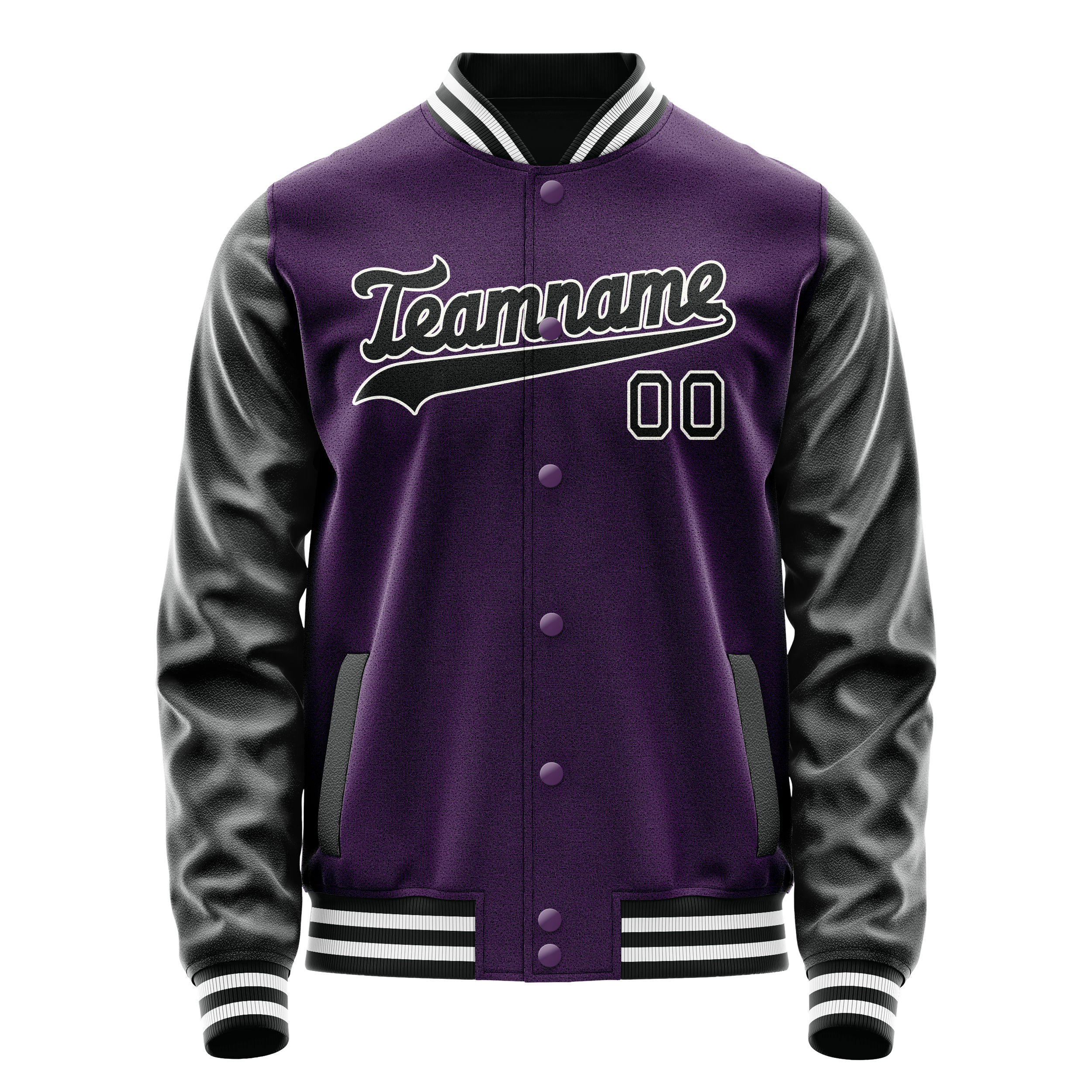 Custom Purple Black Solid Color Varsity Letterman Jacket JA02240617KZ372
