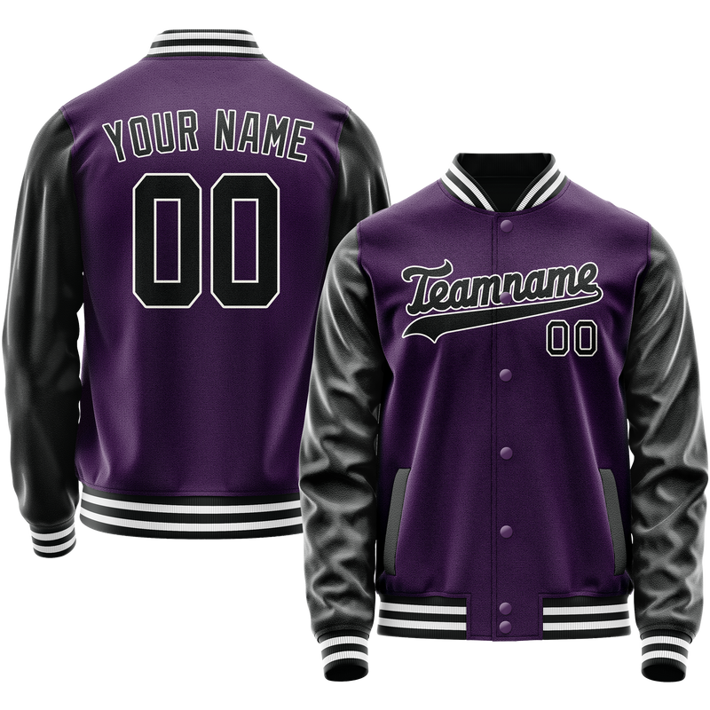Custom Purple Black Solid Color Varsity Letterman Jacket JA02240617KZ372