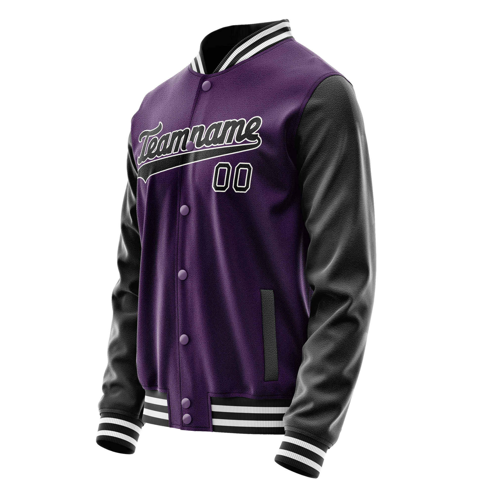 Custom Purple Black Solid Color Varsity Letterman Jacket JA02240617KZ372
