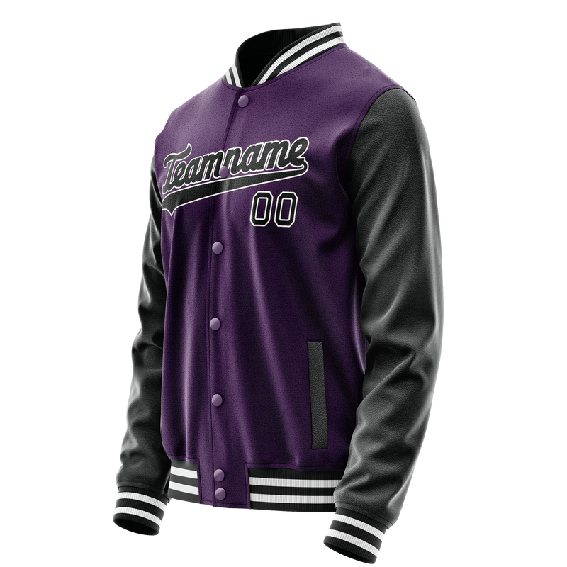 Custom Purple Black Solid Color Varsity Letterman Jacket JA02240617KZ372