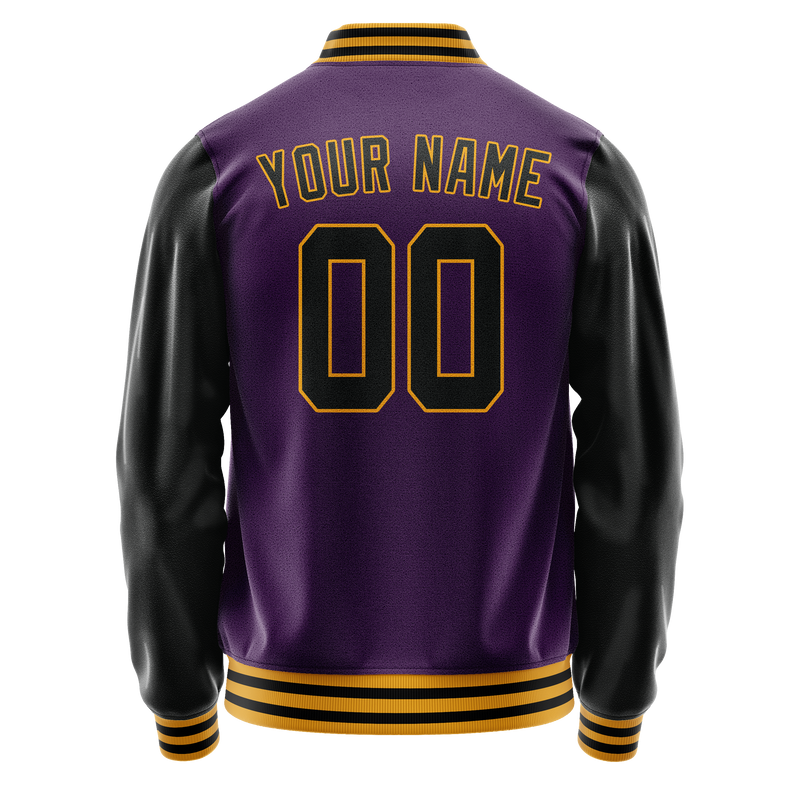 Custom Purple Black Solid Color Varsity Letterman Jacket JA02240617KZ380