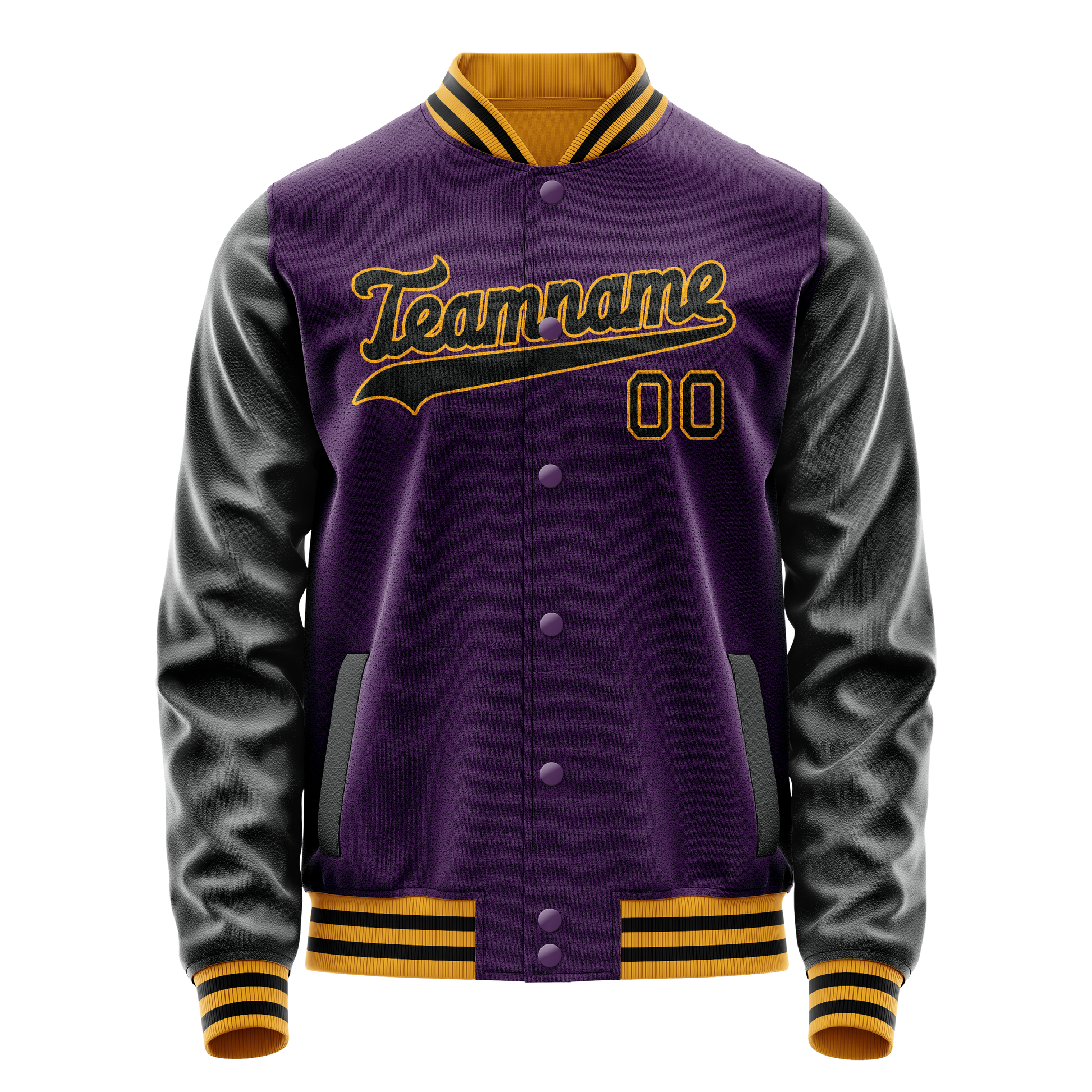 Custom Purple Black Solid Color Varsity Letterman Jacket JA02240617KZ380