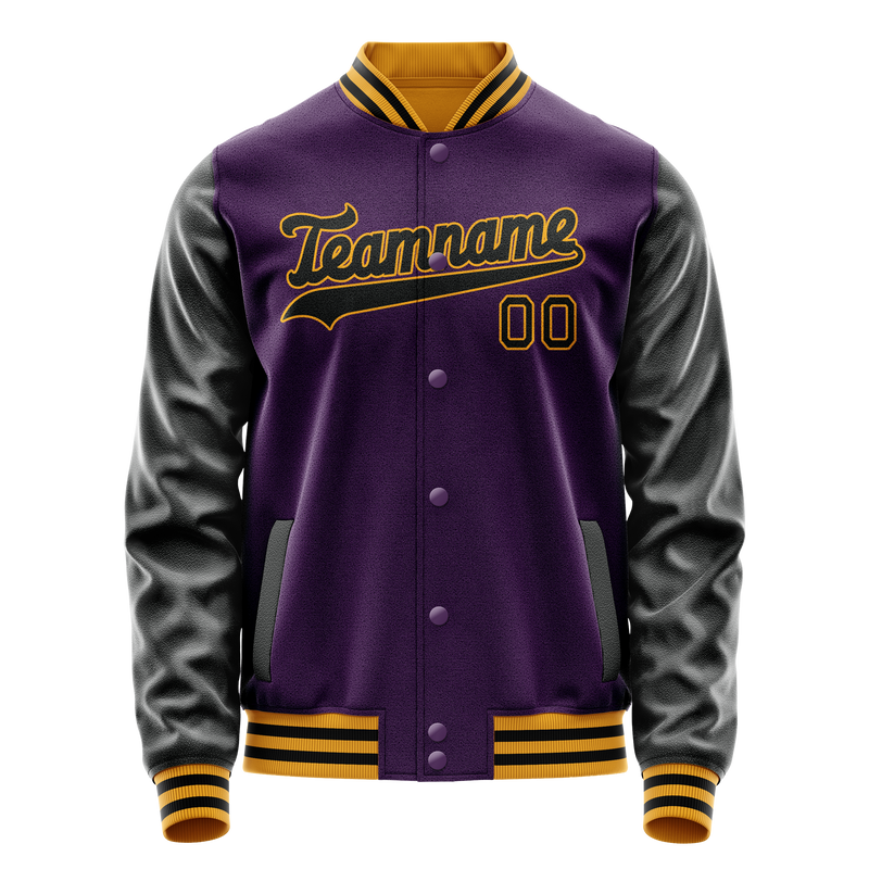 Custom Purple Black Solid Color Varsity Letterman Jacket JA02240617KZ380