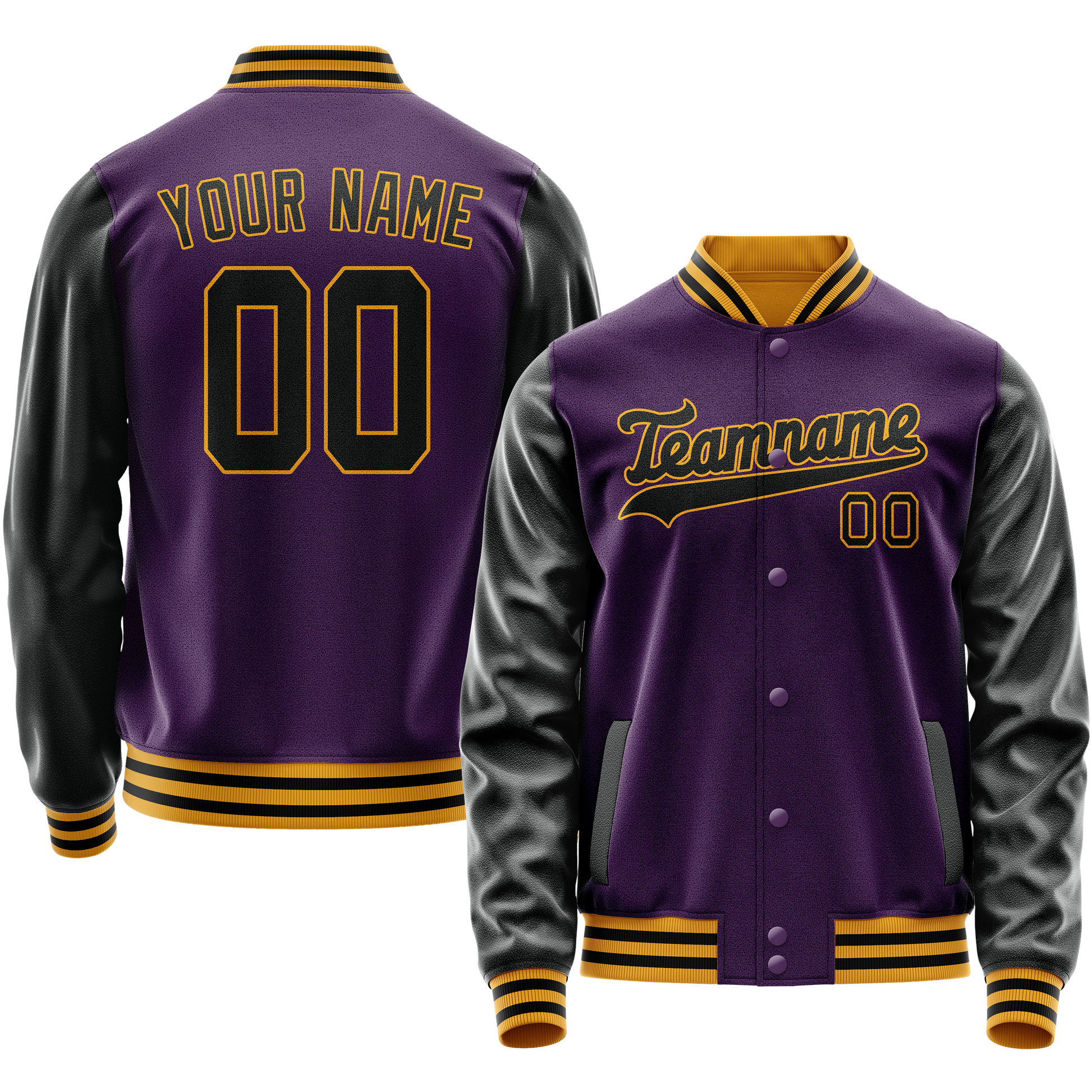 Custom Purple Black Solid Color Varsity Letterman Jacket JA02240617KZ380