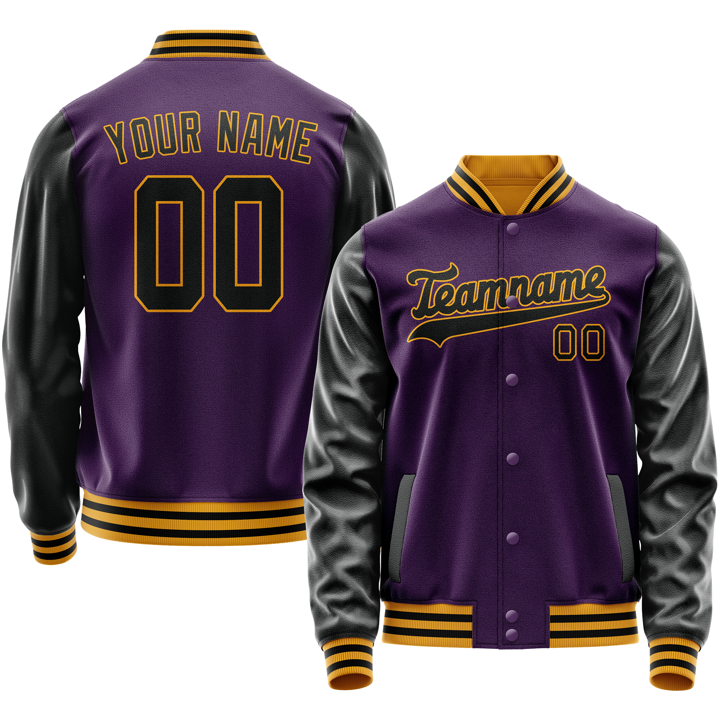 Custom Purple Black Solid Color Varsity Letterman Jacket JA02240617KZ380