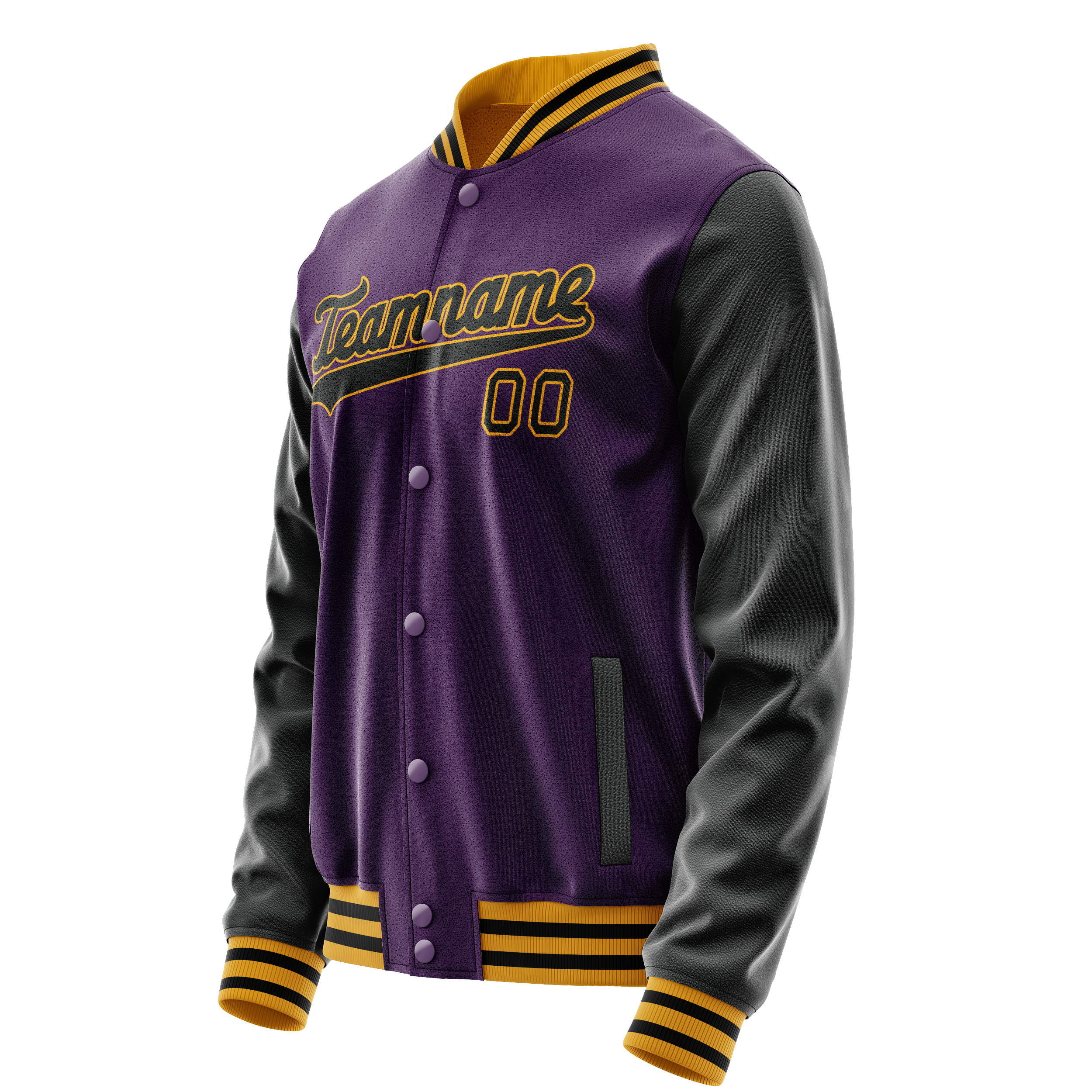 Custom Purple Black Solid Color Varsity Letterman Jacket JA02240617KZ380