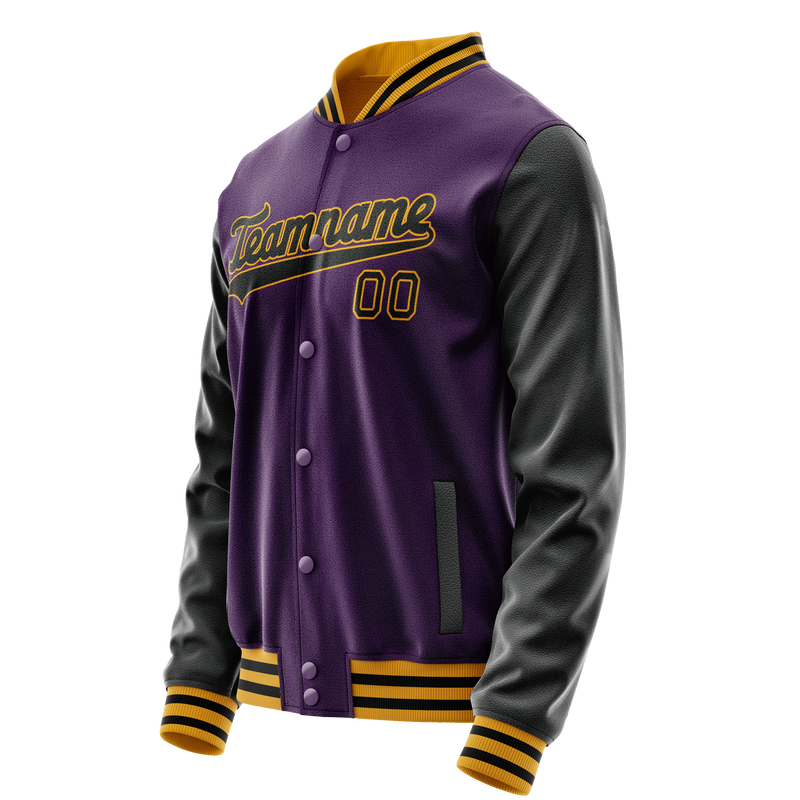 Custom Purple Black Solid Color Varsity Letterman Jacket JA02240617KZ380