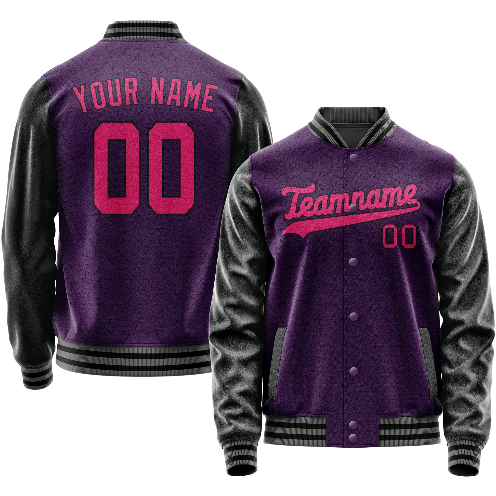 Custom Purple Pink Solid Color Varsity Letterman Jacket JA02240617KZ364