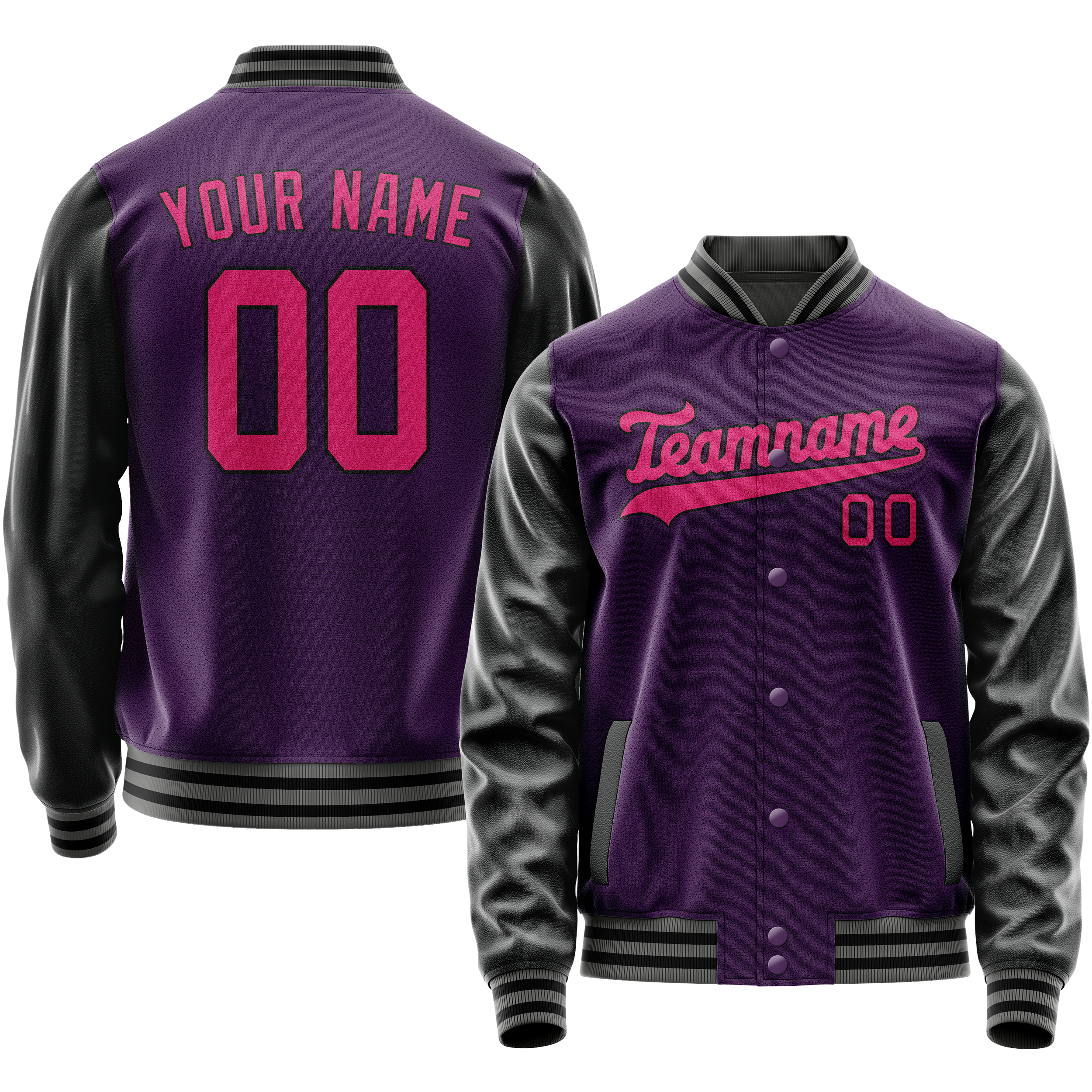 Custom Purple Pink Solid Color Varsity Letterman Jacket JA02240617KZ364