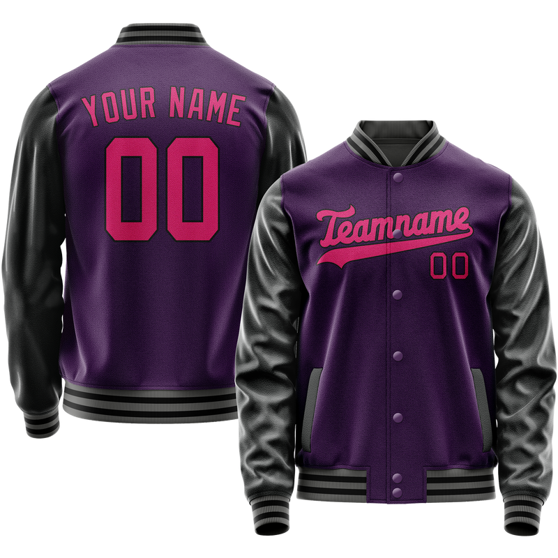 Custom Purple Pink Solid Color Varsity Letterman Jacket JA02240617KZ364